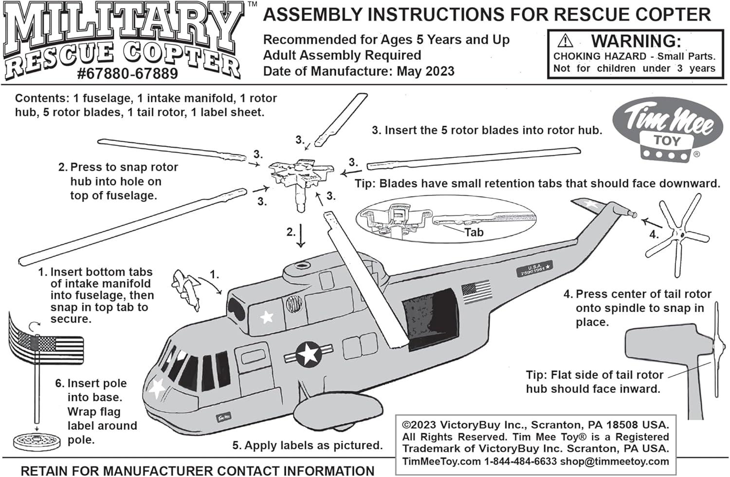 TimMee Plastic Army Men HELICOPTER Playset - OD Green 26pc Made in USA