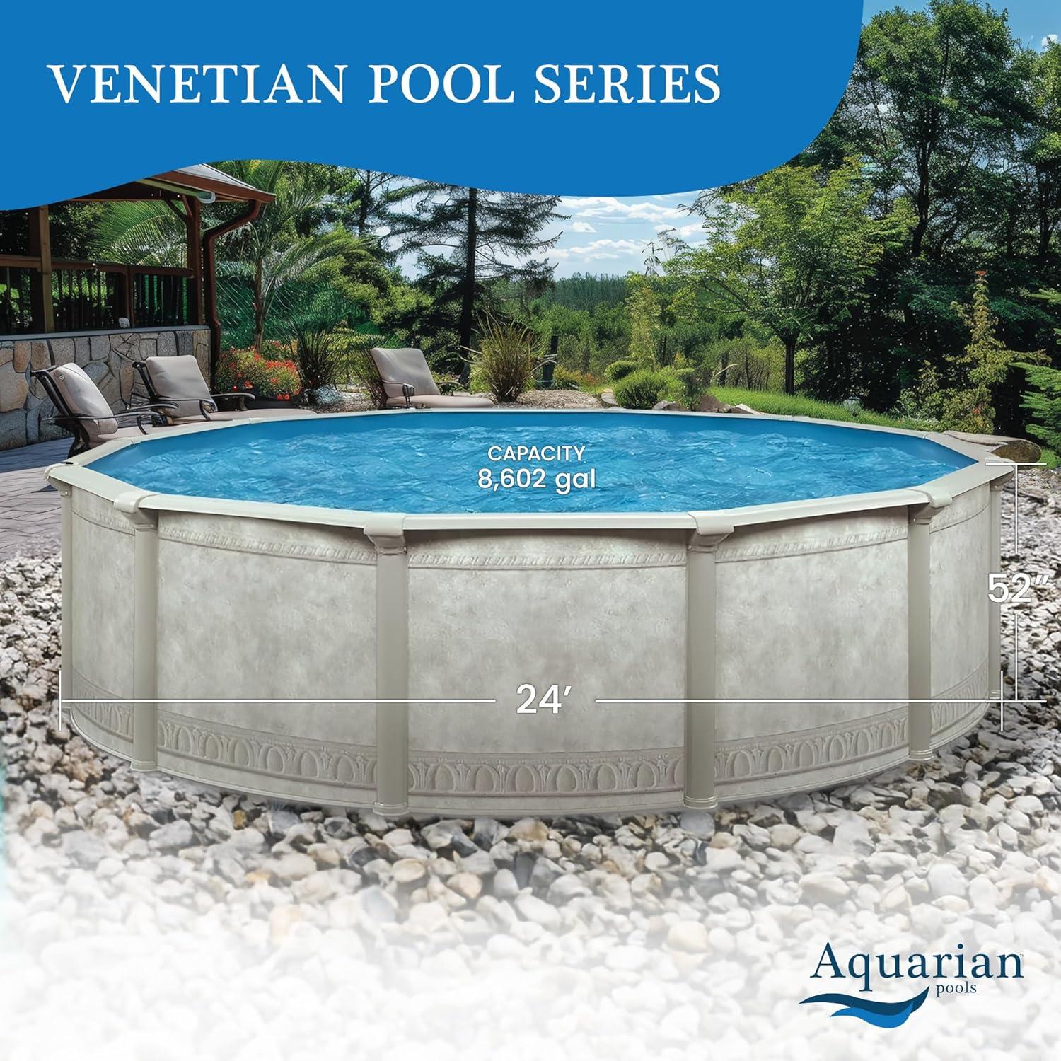 Aquarian Khaki Venetian 24' x 52" Steel Frame DIY 6- to 8-Person Above-Ground Backyard Pool – Pool Only (Accessories Sold Separately)