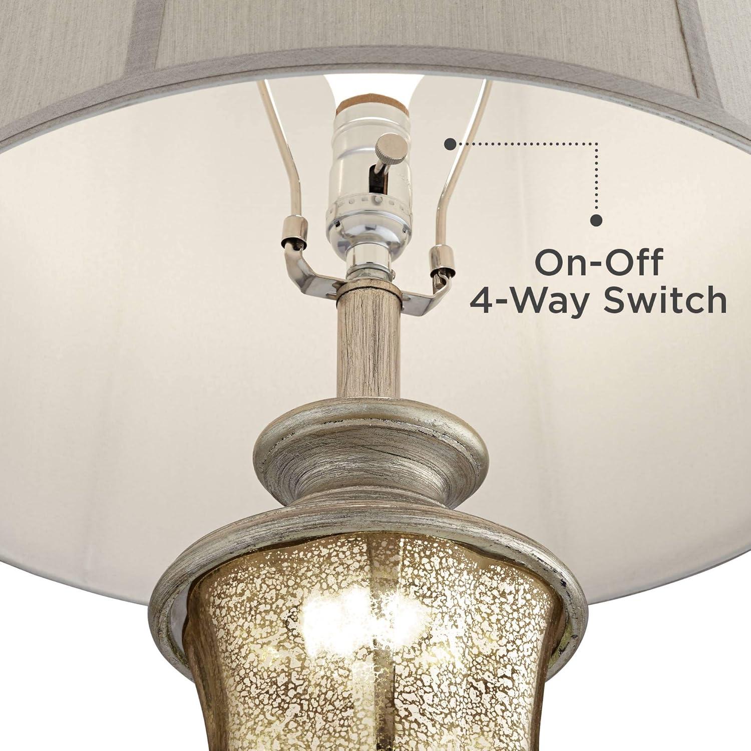 Barnes and Ivy Freida Table Lamp 33 1/2" Tall Mercury Glass Urn Off White Fabric Bell Shade for Bedroom Living Room Bedside Nightstand Office Kids