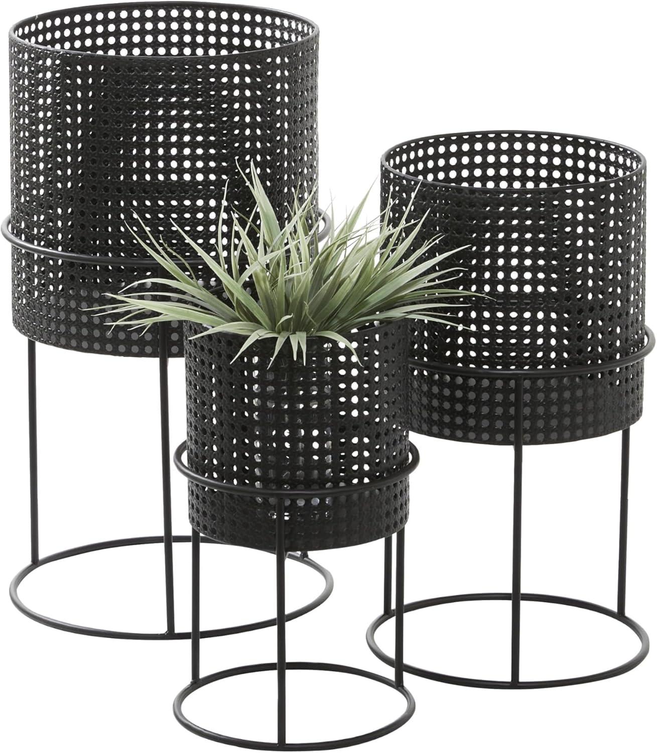 Set of 3 Metal Punched Planter Black - CosmoLiving by Cosmopolitan: Indoor/Outdoor, No Assembly Required, Decorative