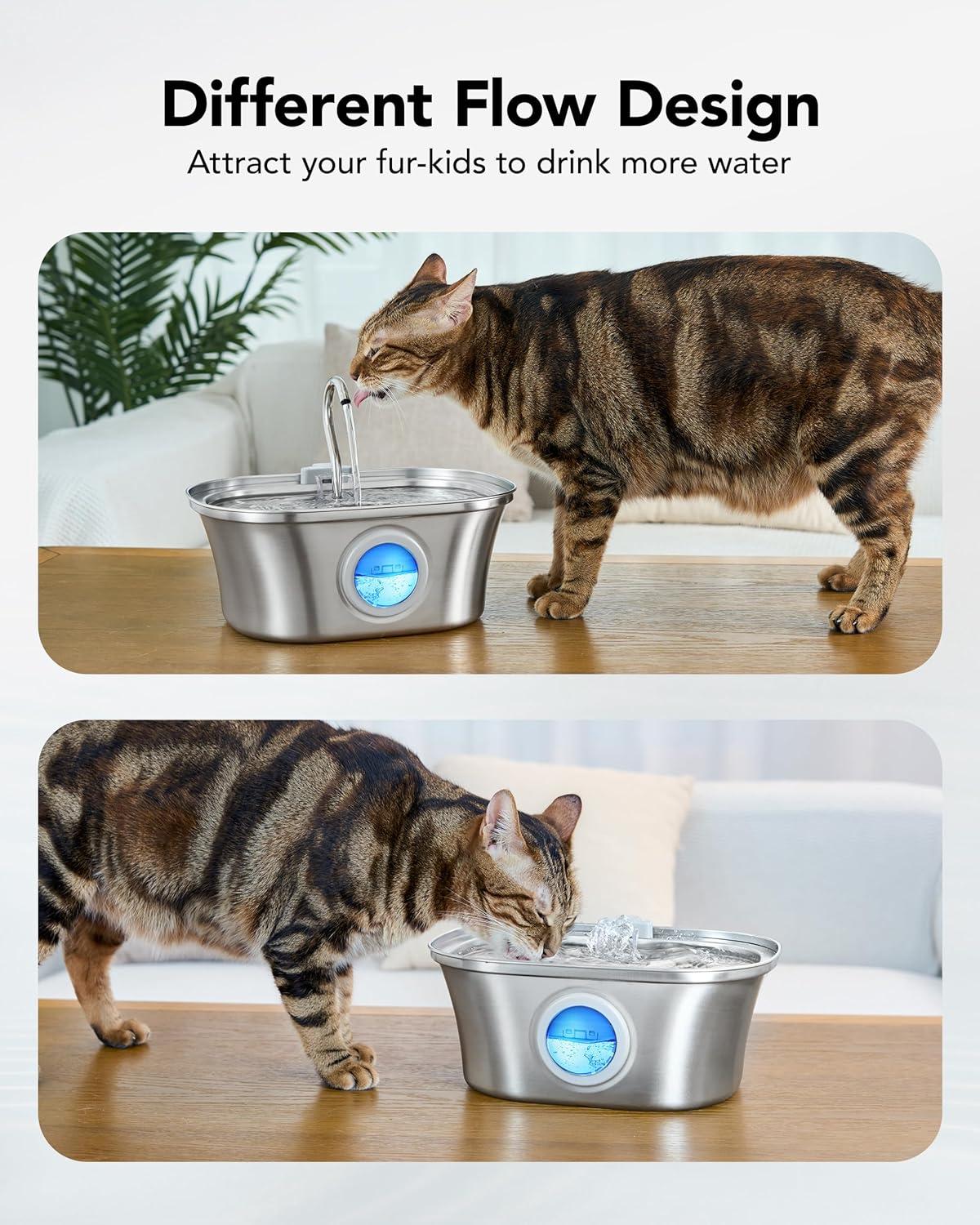 Navy Stainless Steel Automatic Pet Water Fountain with Filtration