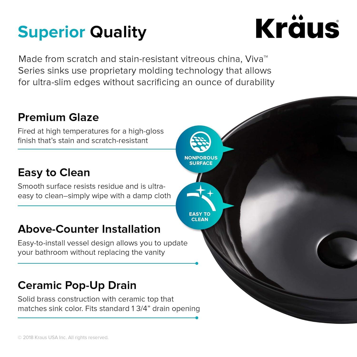 KRAUS Viva Thin Porcelain Ceramic Vessel Bathroom Sink with Pop-Up Drain