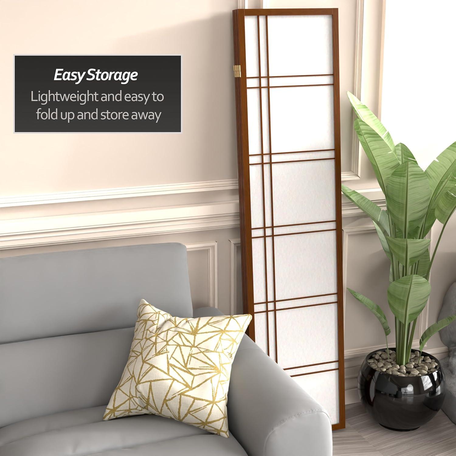 Oriental Furniture 6 ft. Tall Double Cross Shoji Screen - Walnut - 3 Panel