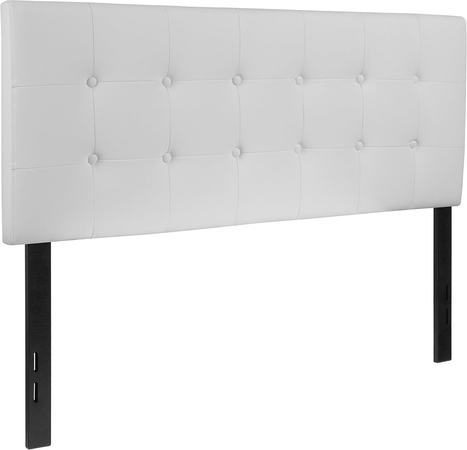 White Vinyl Tufted Upholstered Full Size Headboard with Metal Stands