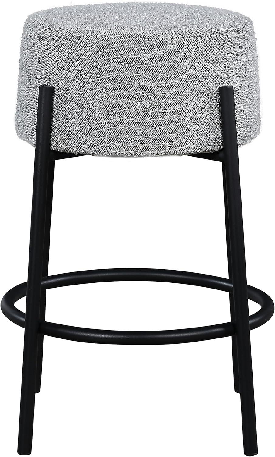 Avalon Gray Boucle Fabric Counter Stool with Black Iron Frame