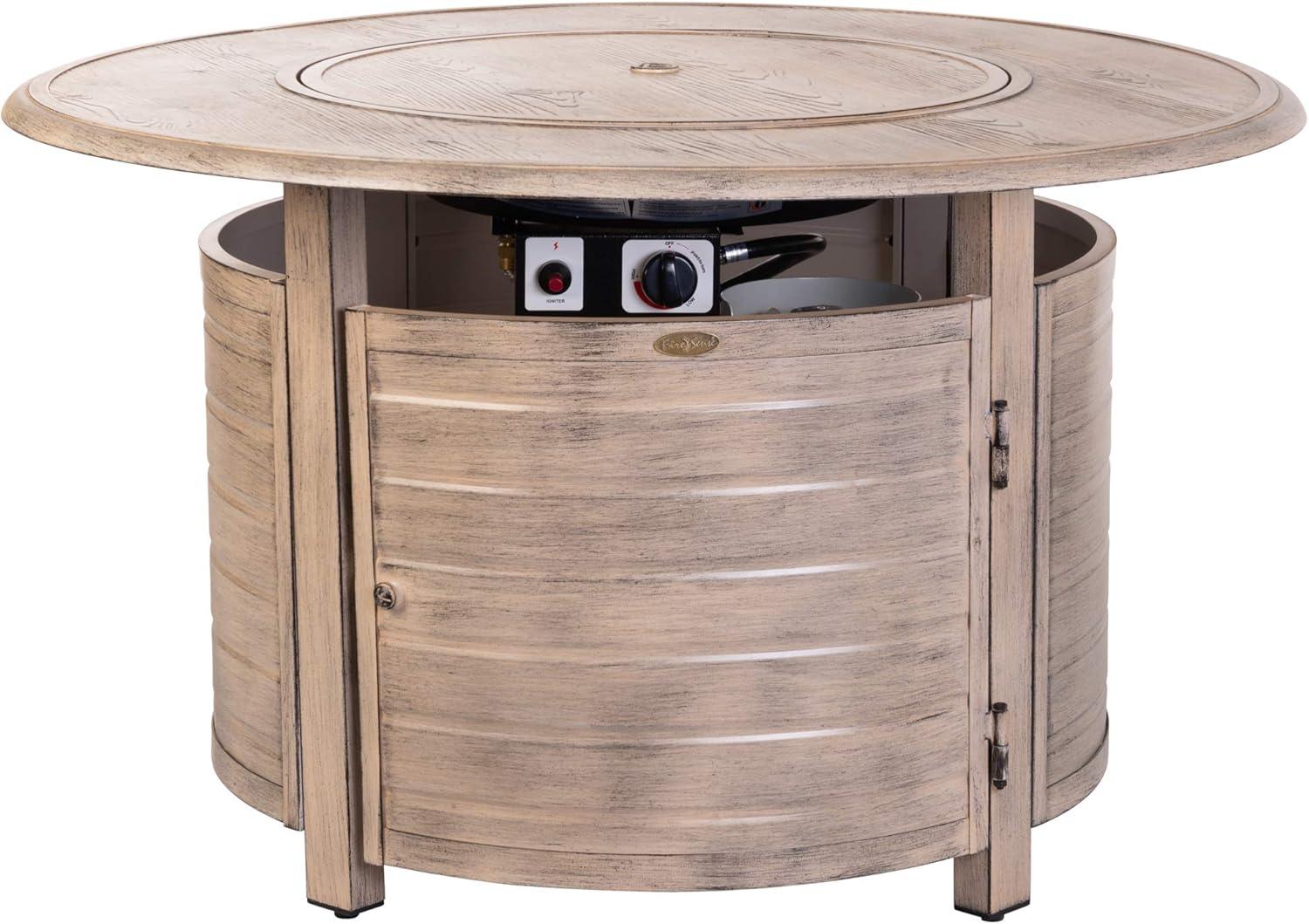 Thatcher Driftwood Aluminum Round Gas Fire Pit Table