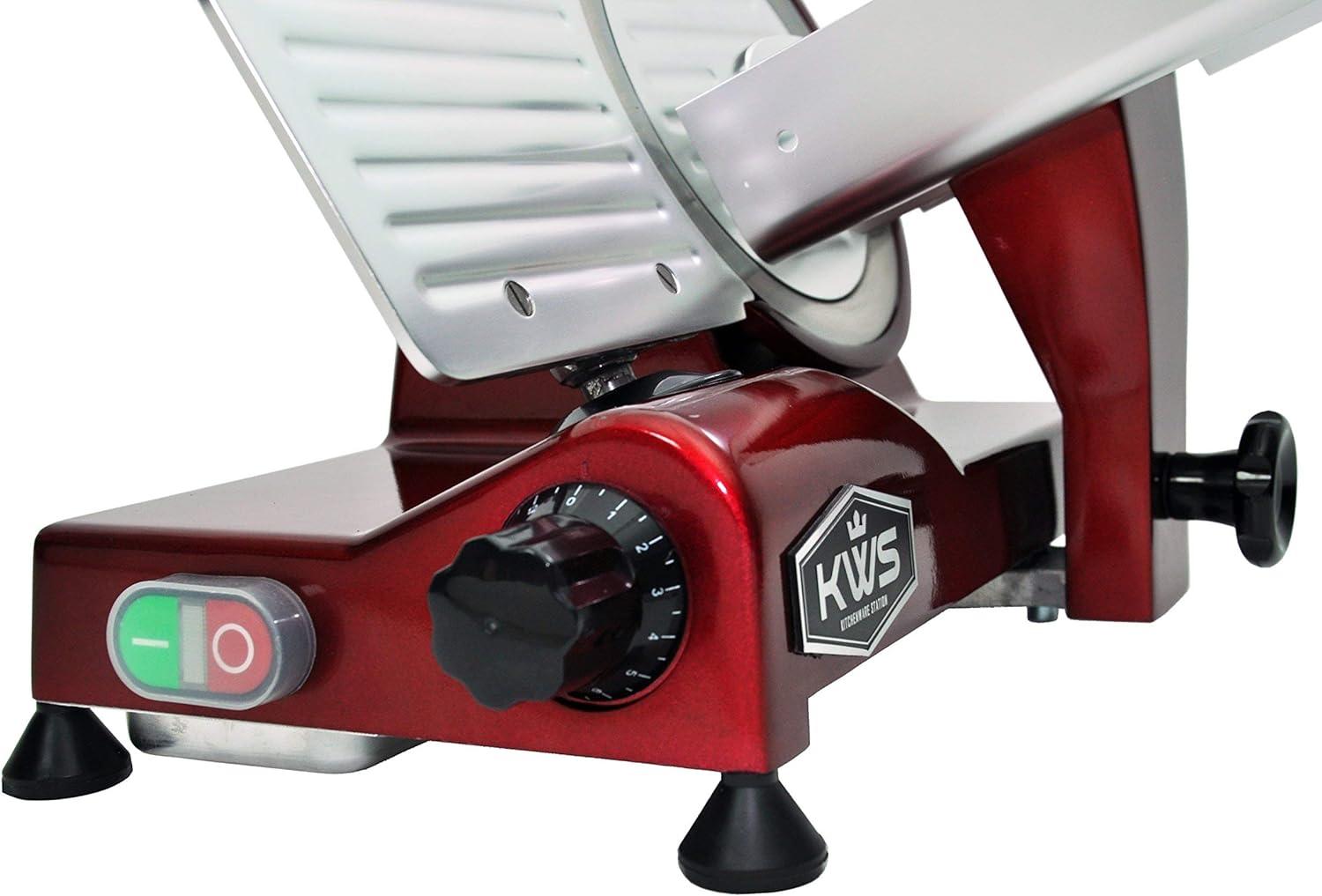 Red 10-Inch Electric Meat Slicer with Teflon Blade