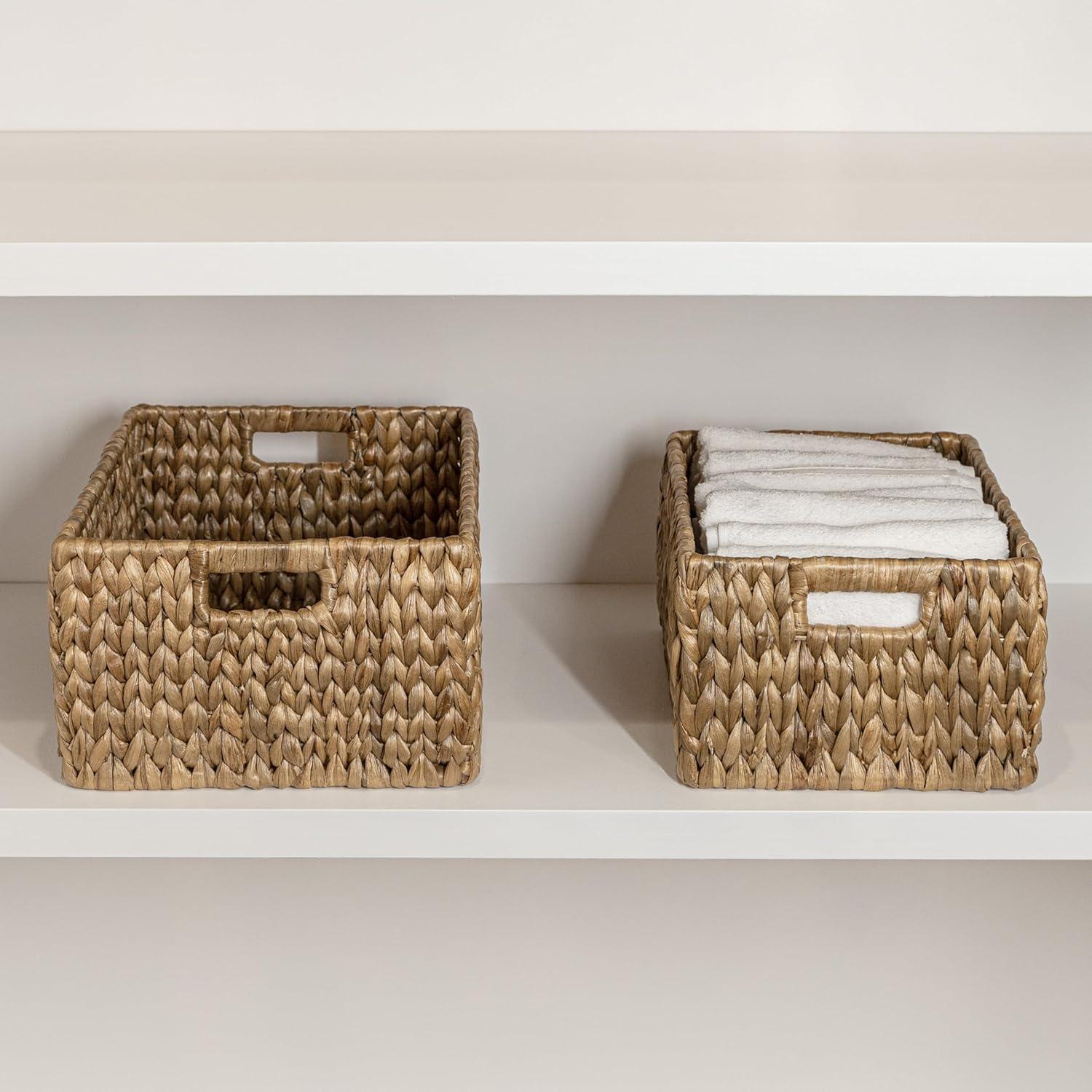 happimess Leif Rustic Minimalist Hand-Woven Hyacinth Nesting Baskets with Handles, Natural (Set of 2)