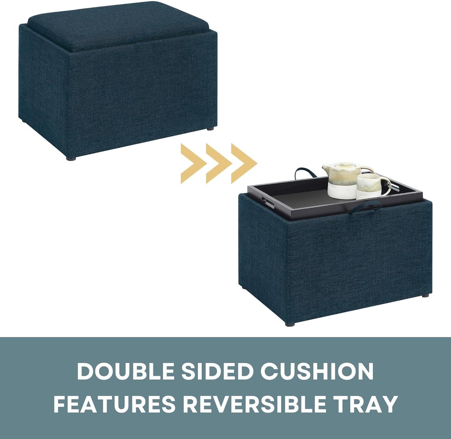 Convenience Concepts Designs4Comfort Accent Storage Ottoman with Reversible Tray, Dark Blue Fabric