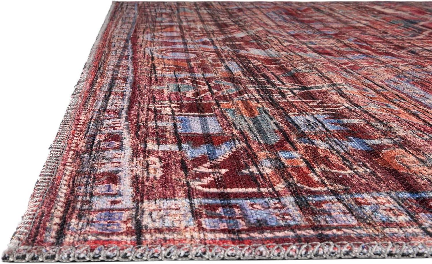 Rugs.com Maahru Collection Washable Rug – 8 Ft Square Rust Red Low-Pile Rug Perfect For Living Rooms, Kitchens, Entryways