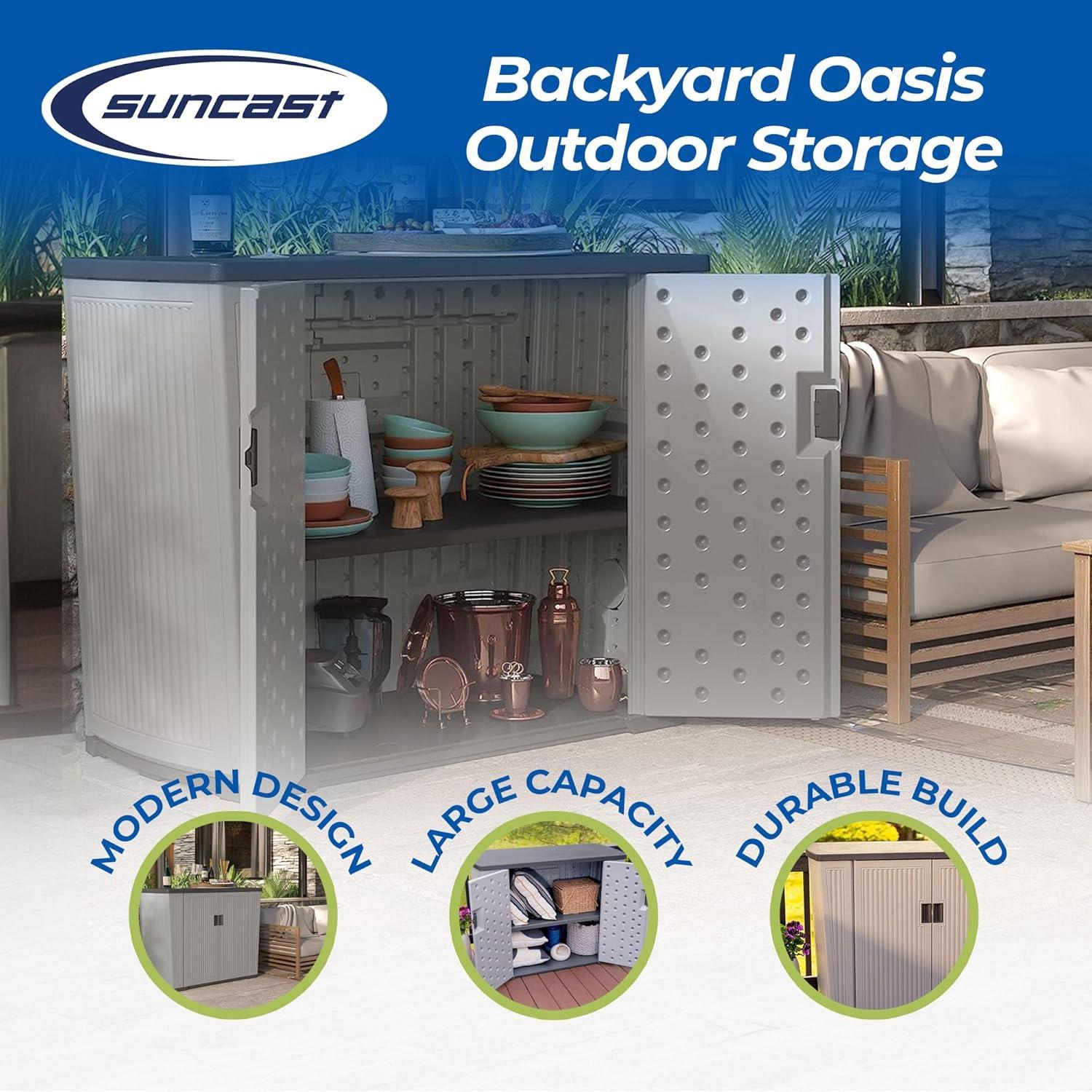 Suncast Backyard Oasis 130 Gallon Outdoor Storage Basic Unit, Dove Gray