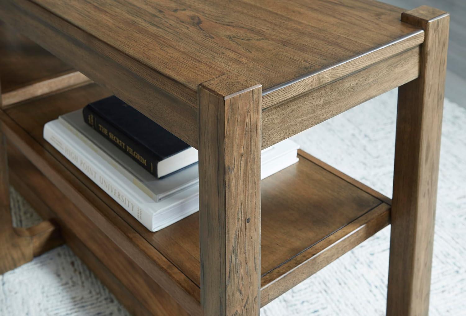 Signature Design by Ashley Cabalynn Farmhouse Sofa Table with 2 Adjustable Shelves, Light Brown