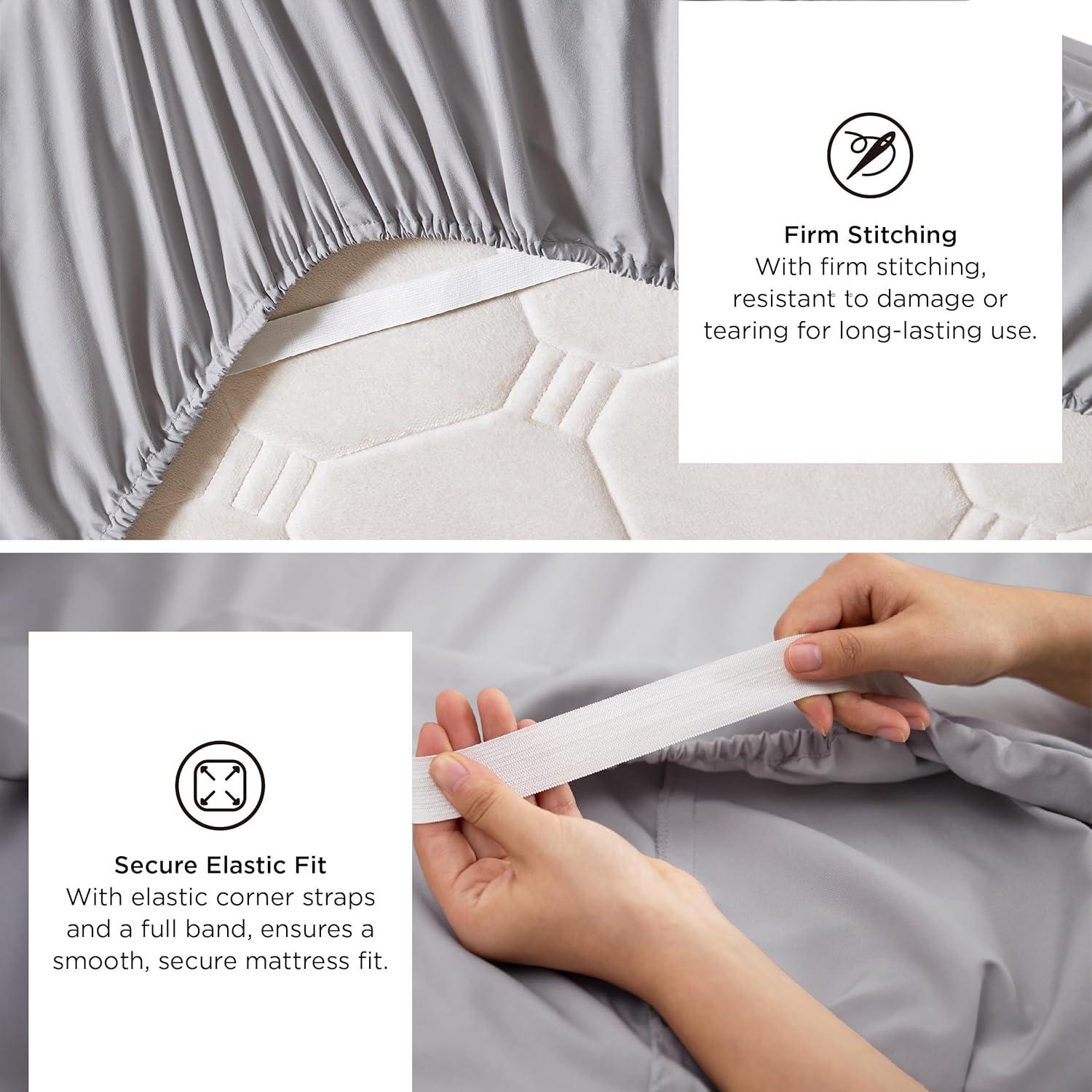 Bedsure Deep Pocket Twin Sheets Set - Fits Mattresses Up to 21 Inches Thick -3 Piece GentleSoft Bed Sheets, Moisture Wicking, Soft & Cooling Bedsheet & Pillowcases, Easy & Secure Fit, Light Grey