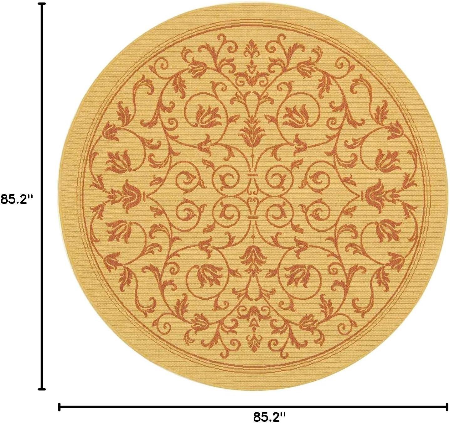 Courtyard CY2098 Power Loomed Indoor and Outdoor Area Rug - Natural/Terra - 7'10" Round - Safavieh