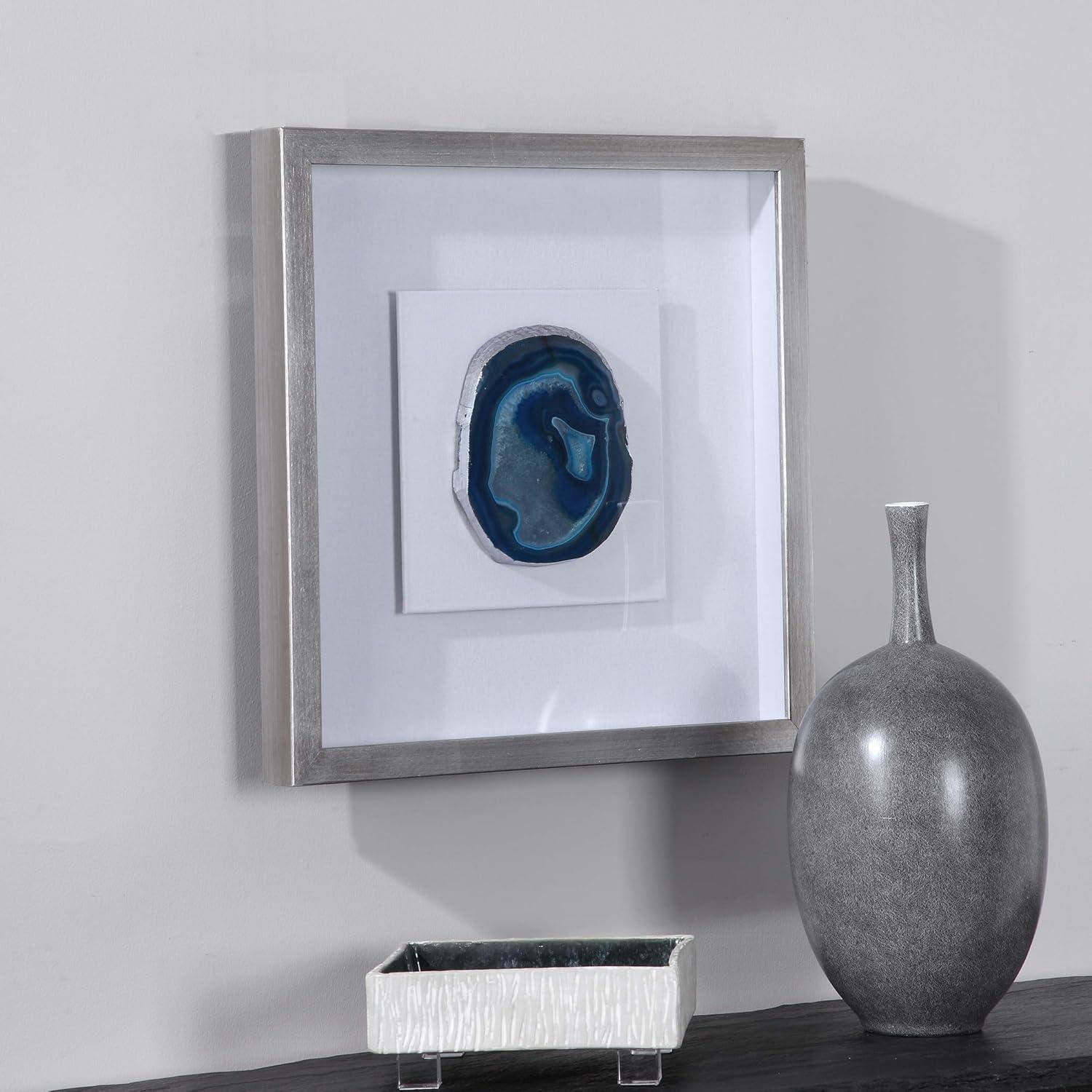 Kalia Blue Agate Stone Shadow Box with Silver Frame