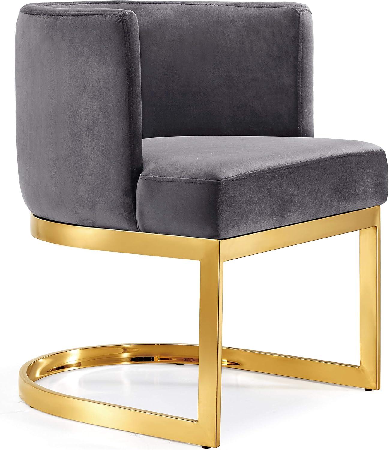 Luxe Gray Velvet Upholstered Barrel Arm Chair with Gold Stainless Steel Base