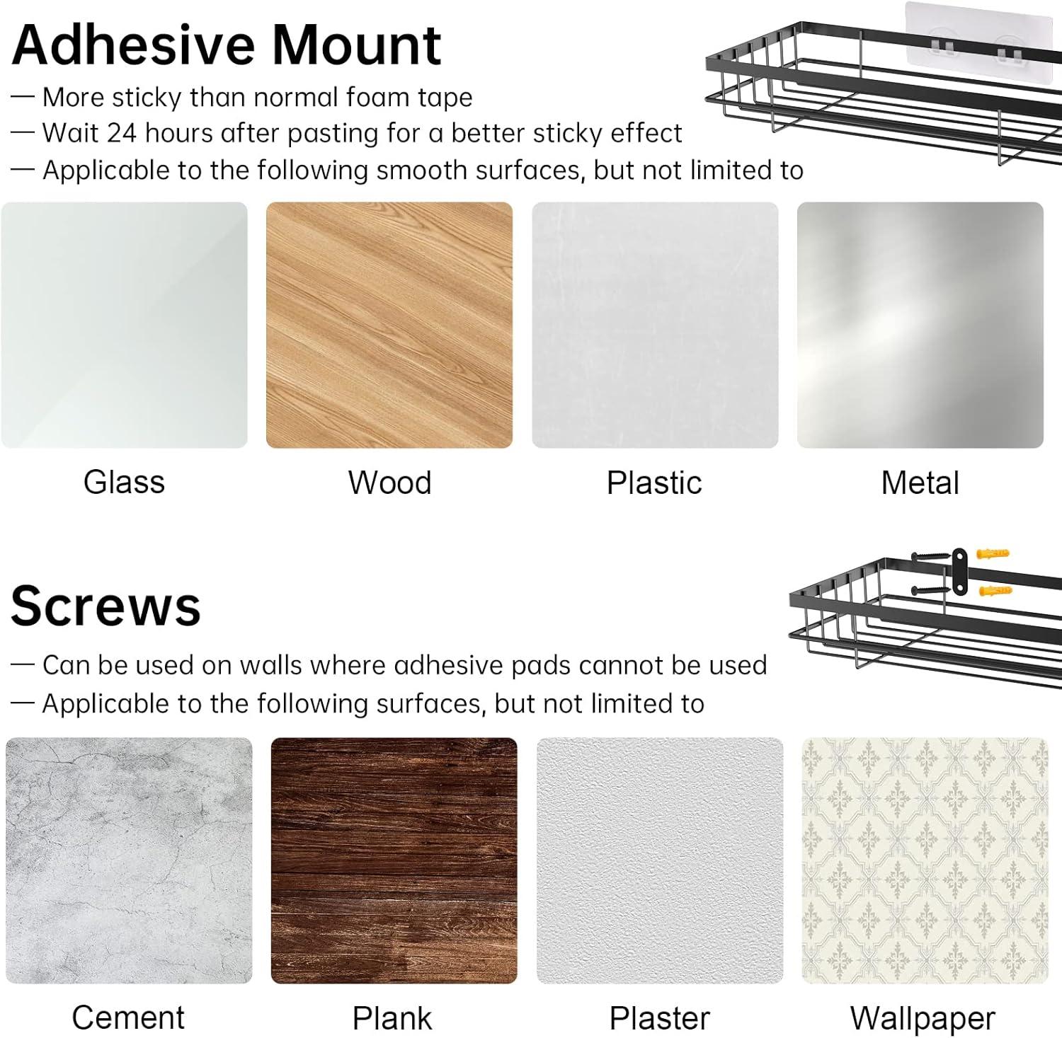 NiHome Waterproof Iron 3-Shelf Bathroom Organizer with Hooks, Black