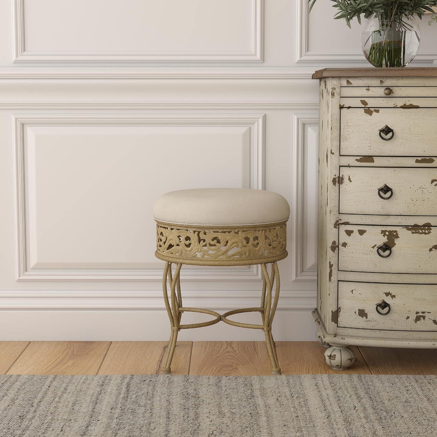 18.5" Villa III Upholstered Backless Metal Vanity Stool Beige - Hillsdale Furniture: Round Padded Seat, Makeup Bench