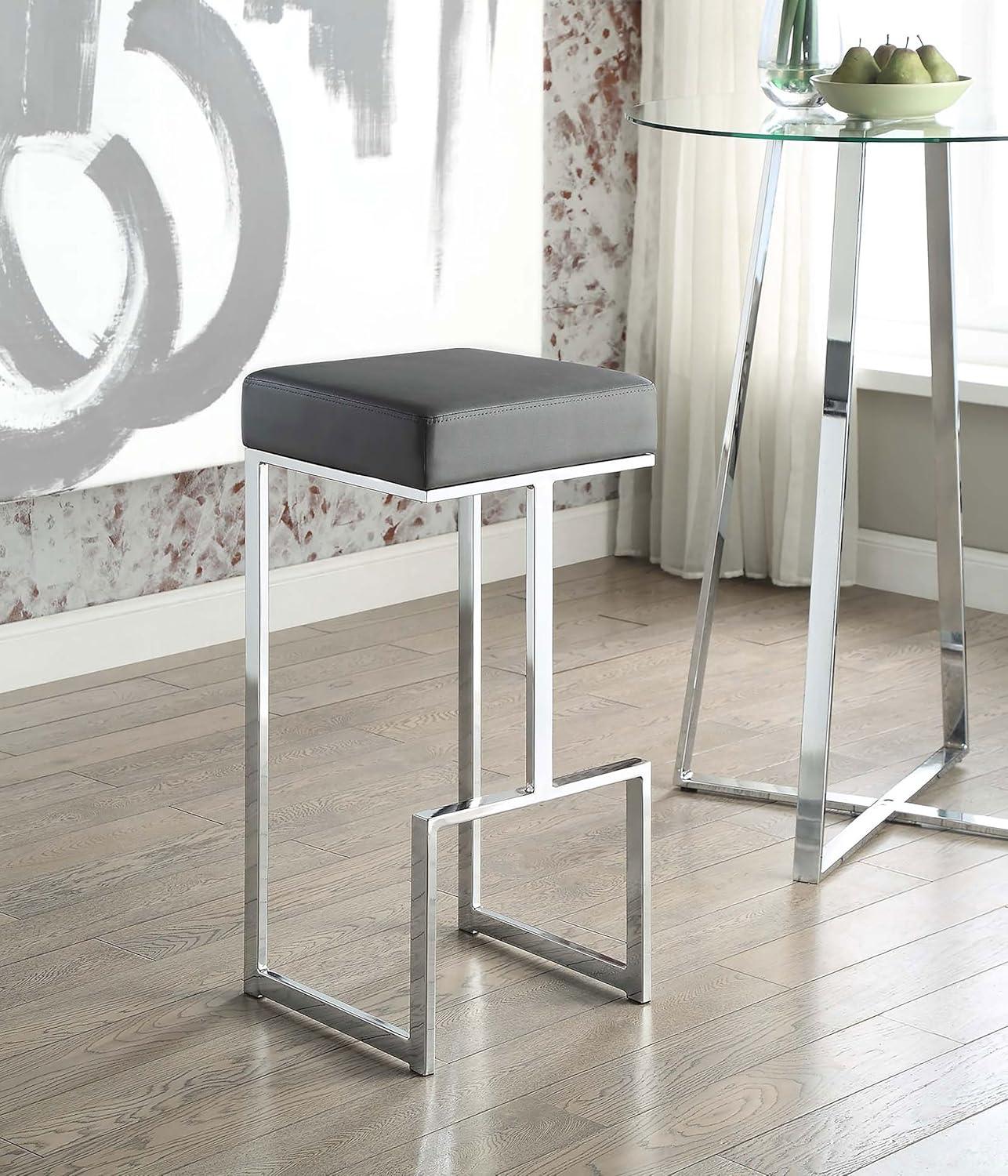 Sleek 31" Dark Gray Vegan Leather and Chrome Bar Stool