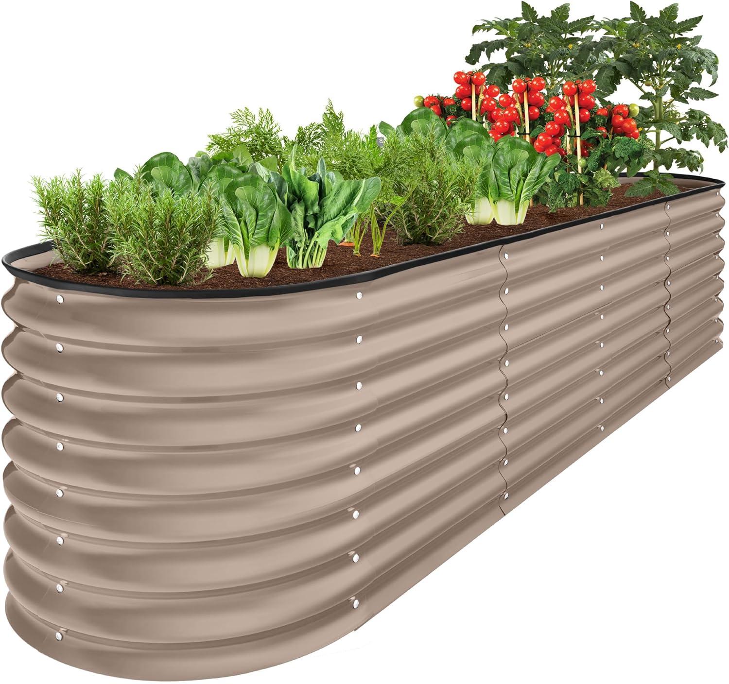 Best Choice Products 8x2x2ft Metal Raised Garden Bed, Oval Outdoor Planter Box w/ 4 Support Bars - Taupe