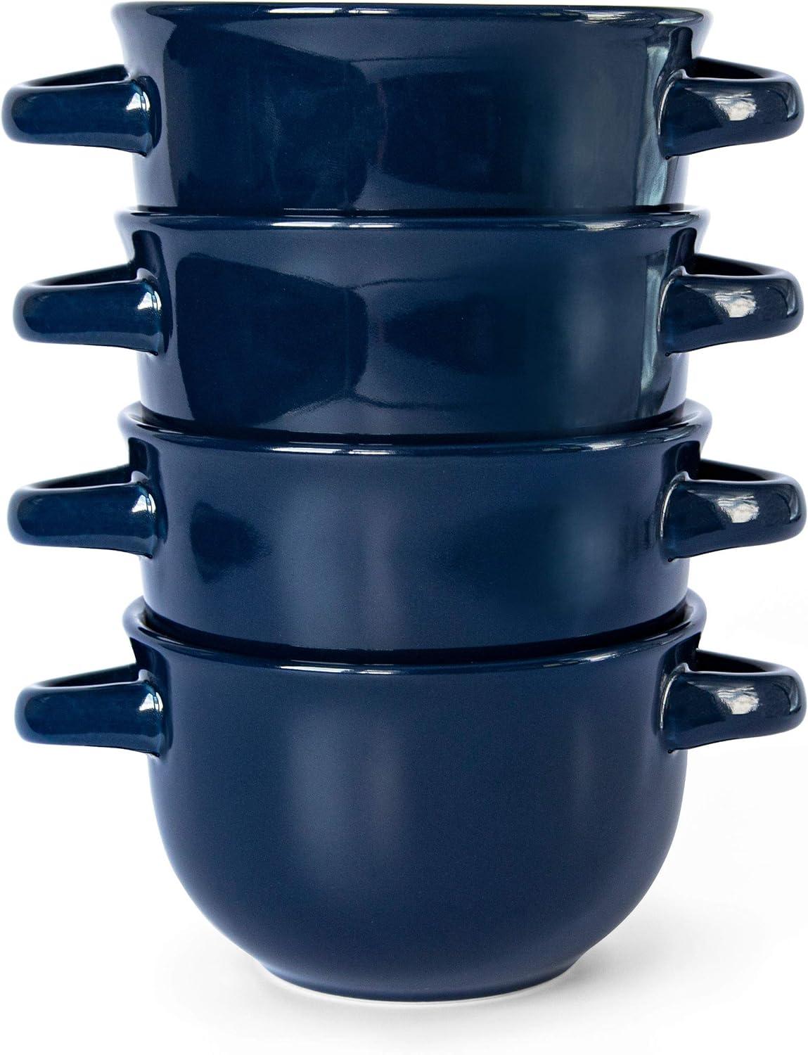 Kook Soup Bowls Crocks with Handles, 18 oz, Set of 4, Blue