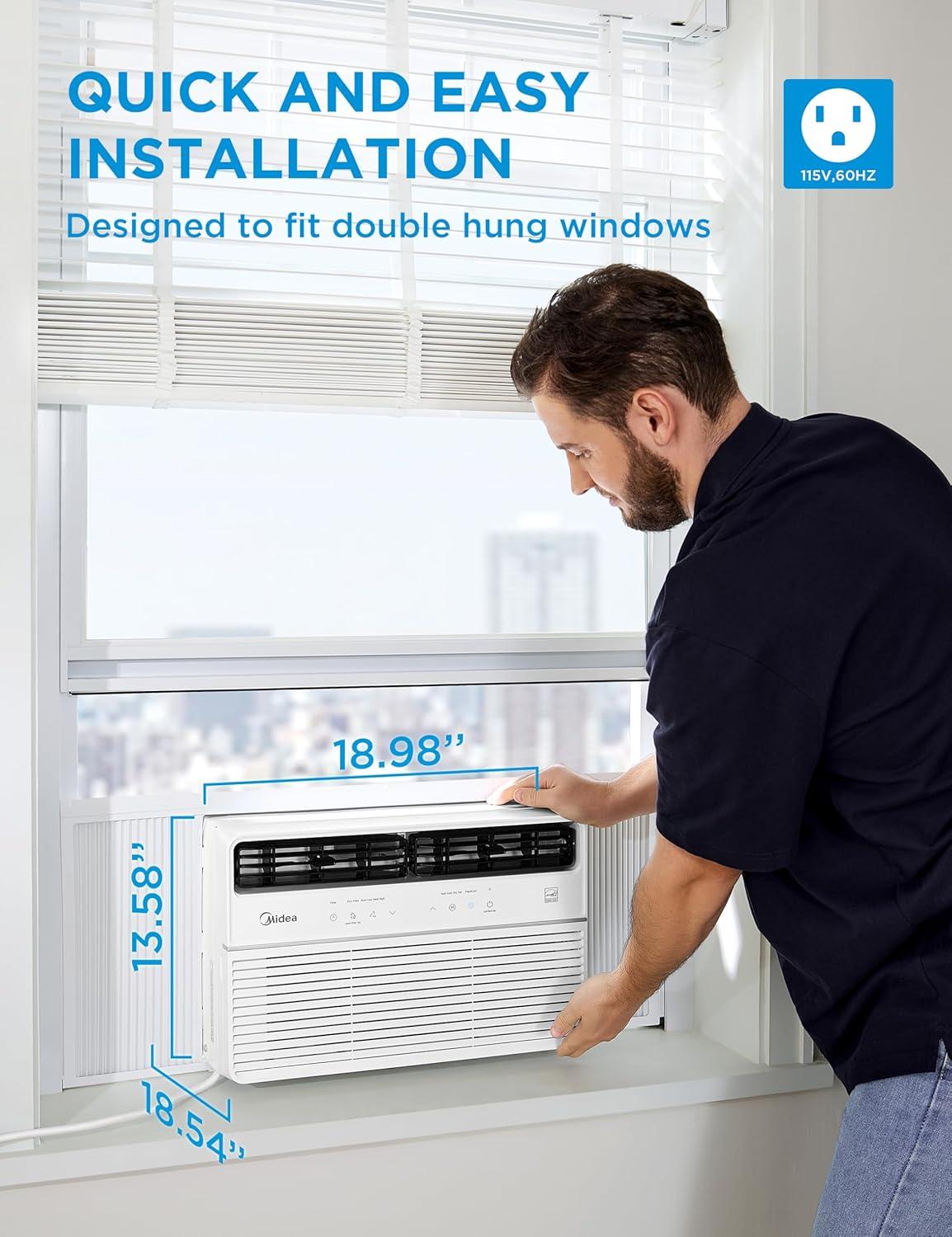 Midea MAW08S1VWT-A 8000 BTU Smart Inverter Window AC Unit w/ APP, Remote, Easy Install, White