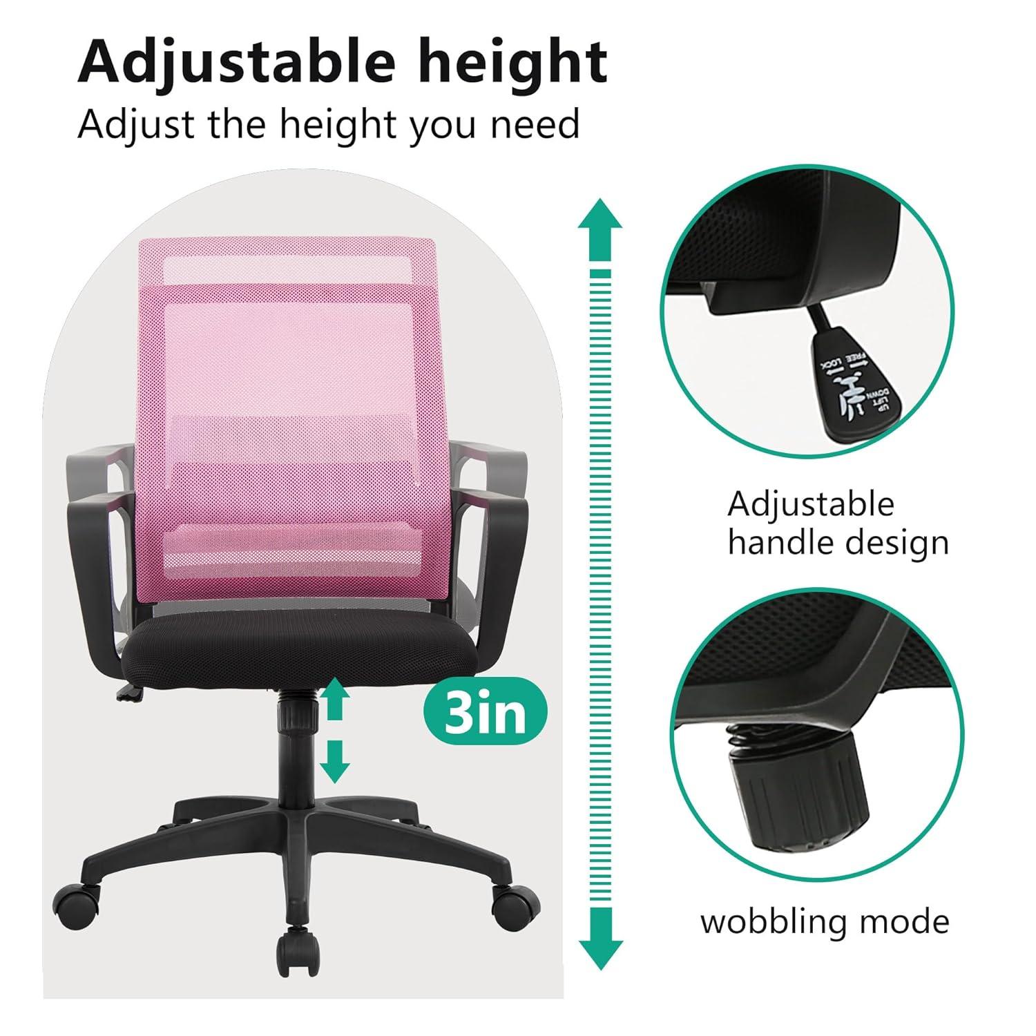 PayLessHere Gaming Chair Ergonomic Computer Chair Office Chair Video Game Chairs with Lumbar Support Desk Chair Armrest Mid Black Cushion Swivel Rolling Chair with Wheels for Home Office (Pink)