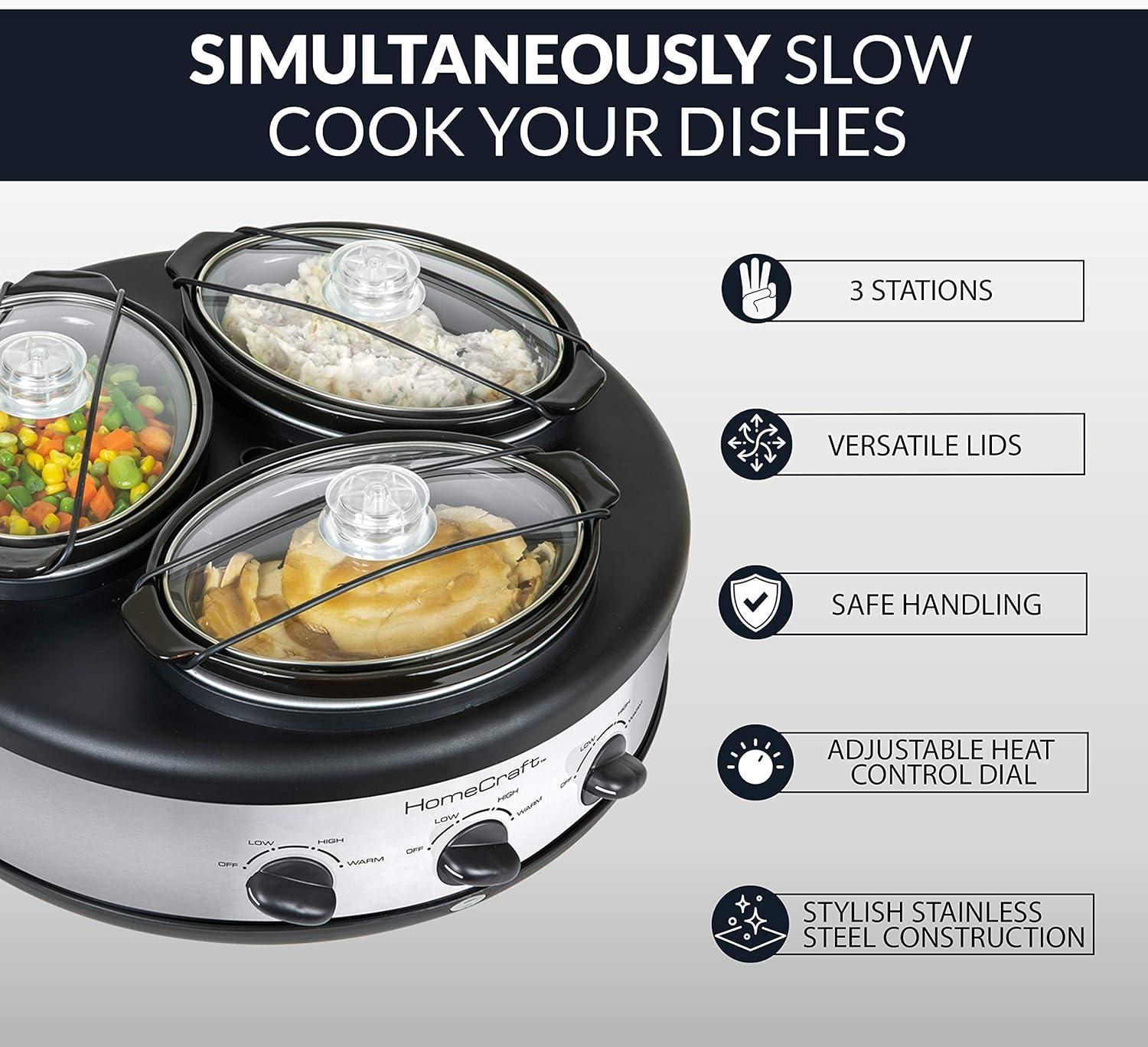 Mega Chef Triple Round Oval 1.5 Quart Stainless Steel Cooker Buffet