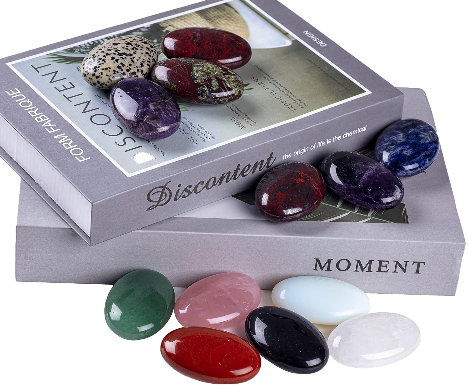 Red Flower Jasper Palm Stone Crystal Natural Chakra Therapy Polished Healing Crystal Oval Pocket Gemstone for Anxiety Stress Relief