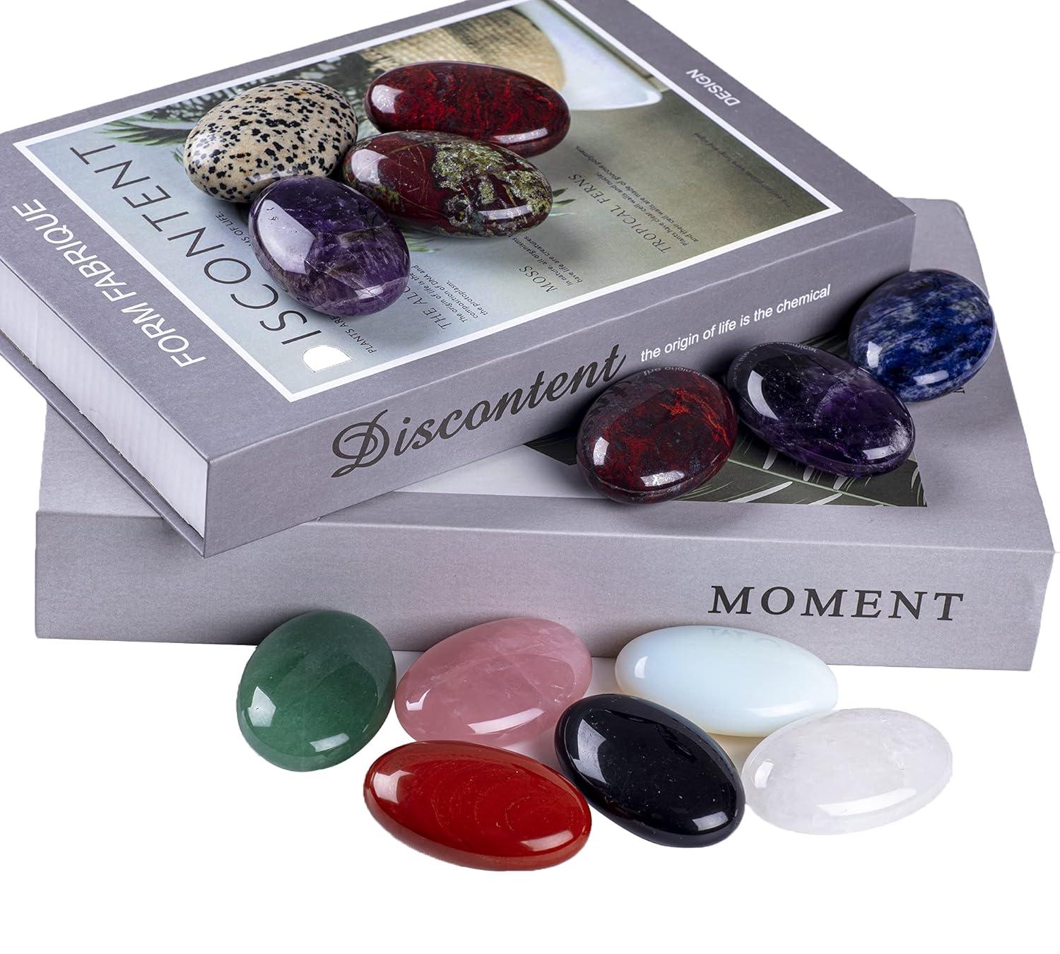 Red Flower Jasper Palm Stone Crystal Natural Chakra Therapy Polished Healing Crystal Oval Pocket Gemstone for Anxiety Stress Relief