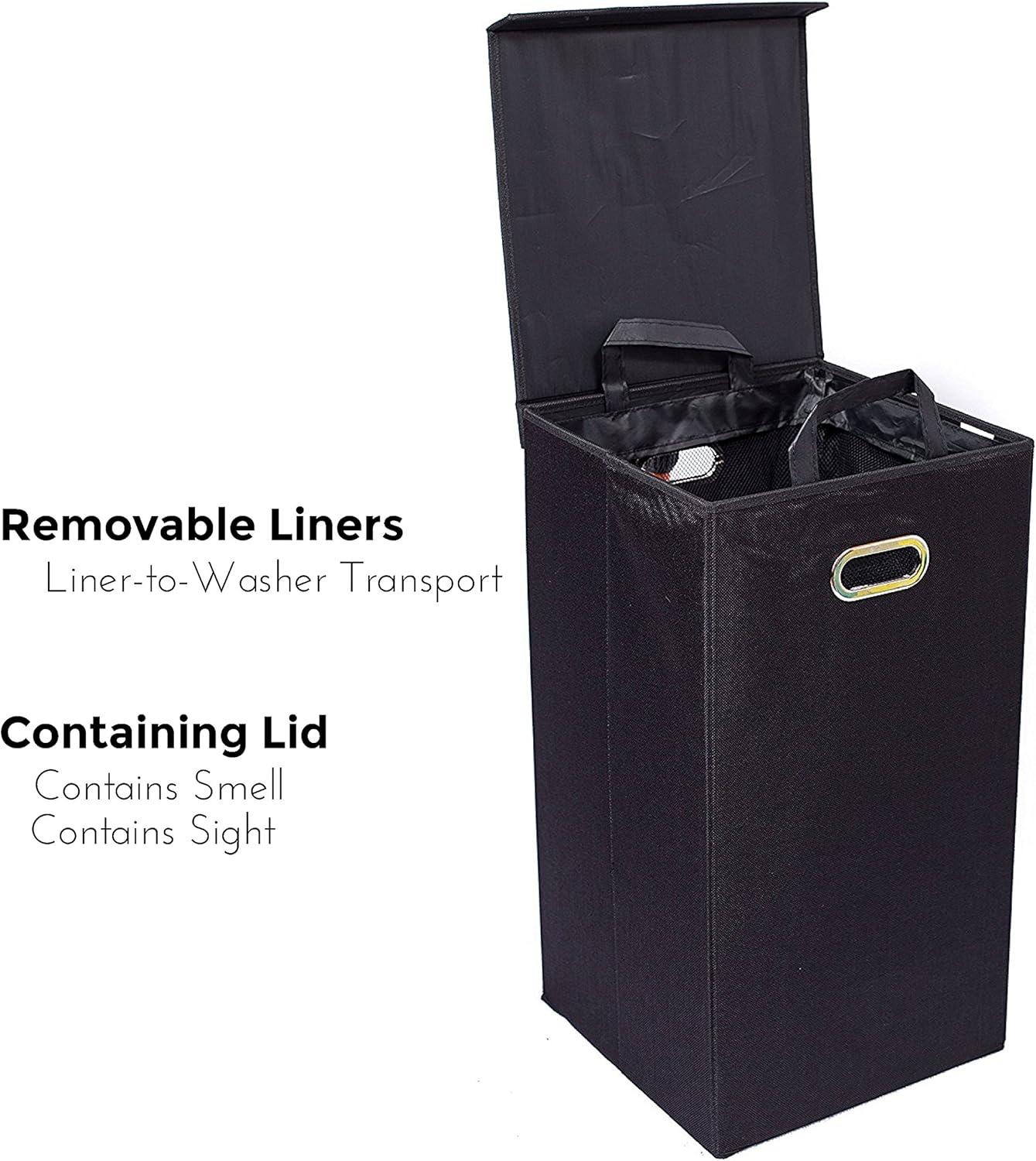 BirdRock Home Single Linen Laundry Hamper with Lid and Removable Liner - Black