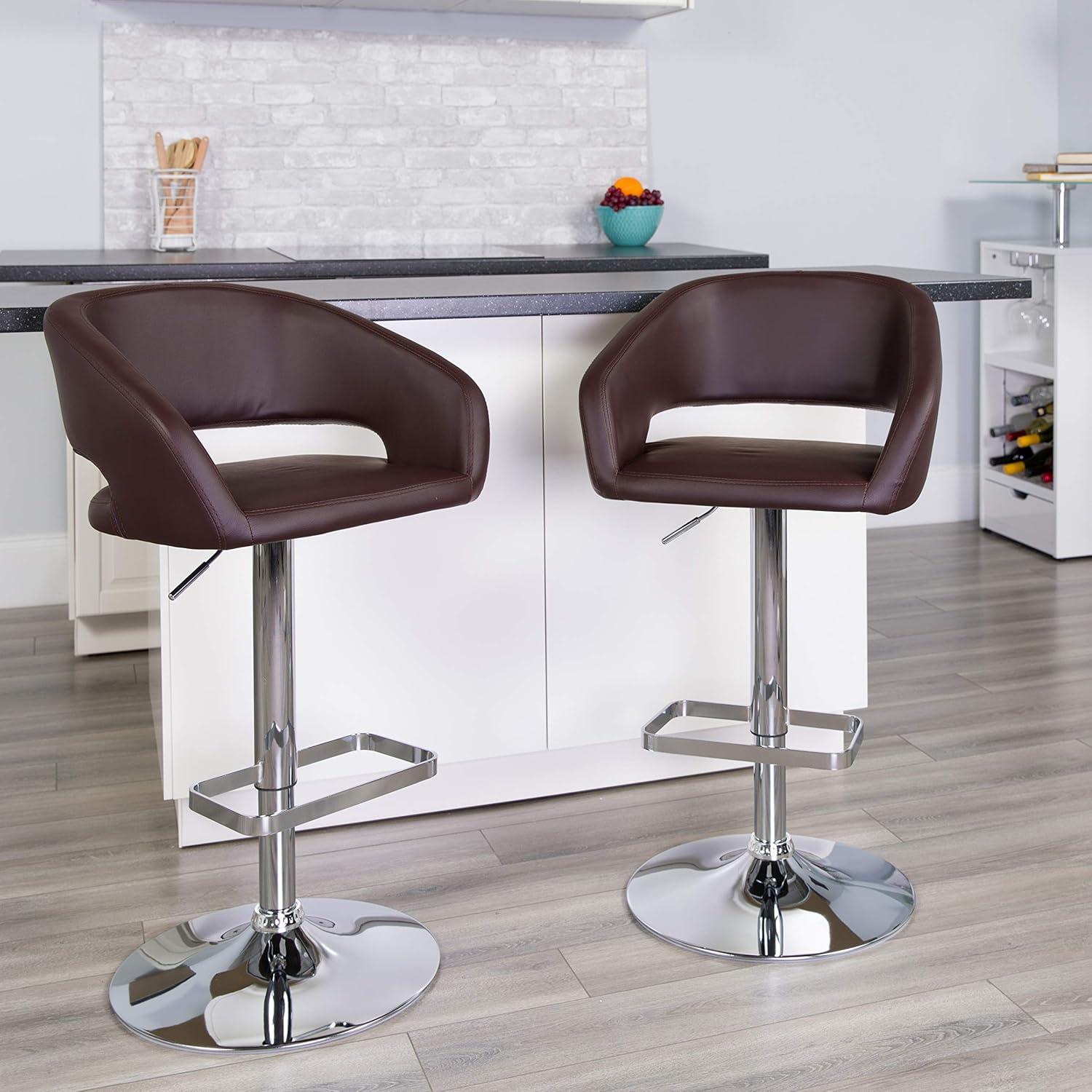 Flash Furniture Contemporary Vinyl Adjustable Height Barstool with Rounded Mid-Back