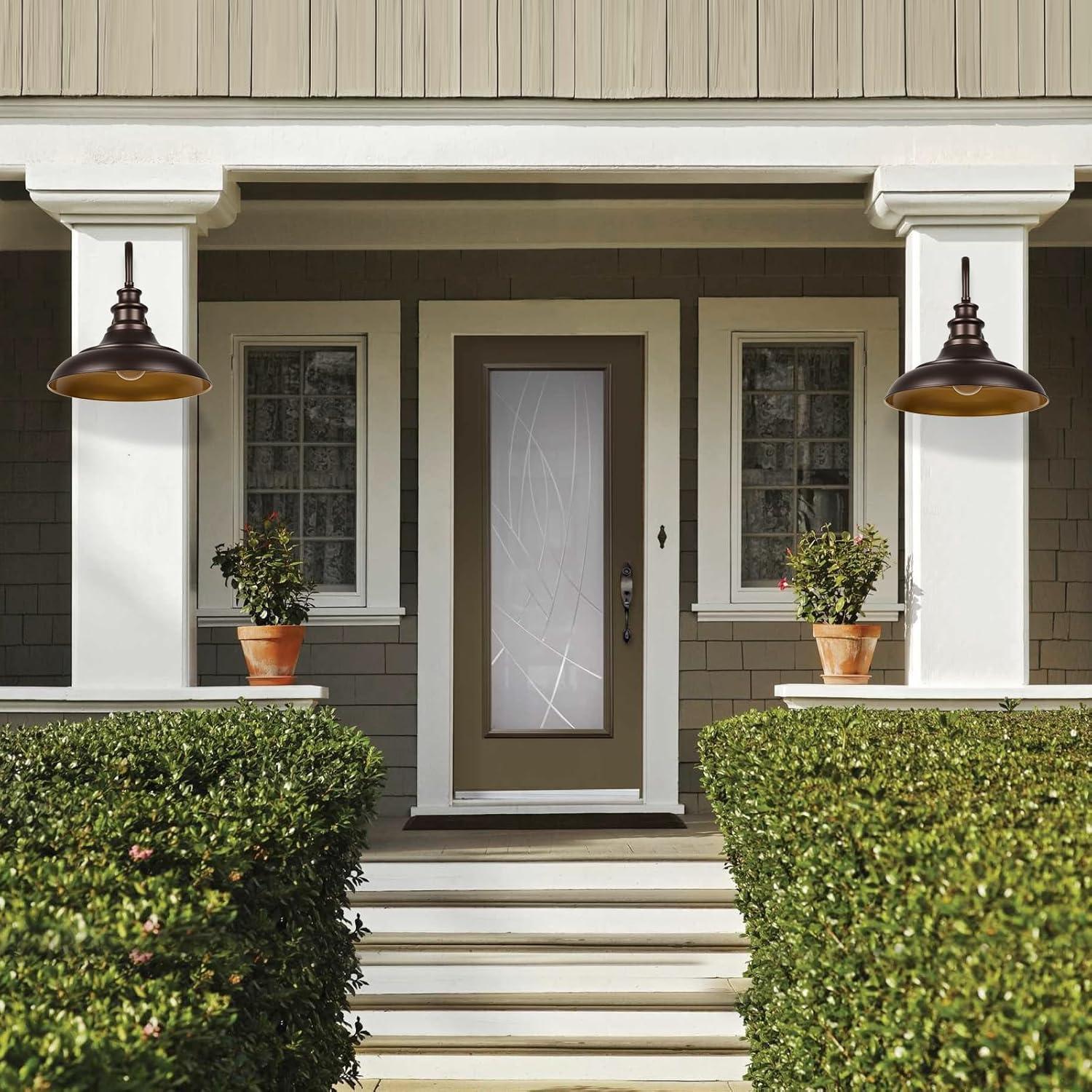 VIANIS Dusk to Dawn Barn Lights, 2 Pack Brown Gooseneck Outdoor Light Fixture, Farmhouse Outdoor Wall Lights for House, Porch, Entryway, Garage