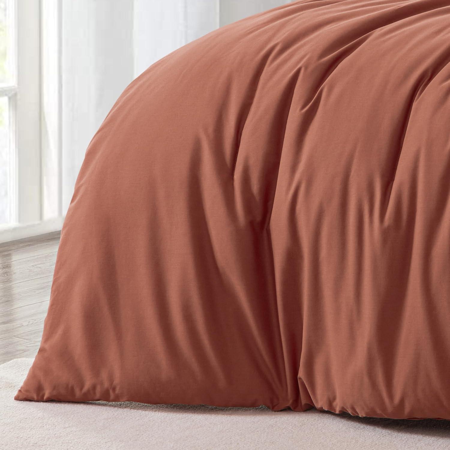 Chezmoi Collection Solid Terracotta Cotton Comforter Set King Size, 3-Piece Luxury Soft Breathable Smooth Cooling 250TC Cotton Twill Lightweight Bedding Comforter for All Season