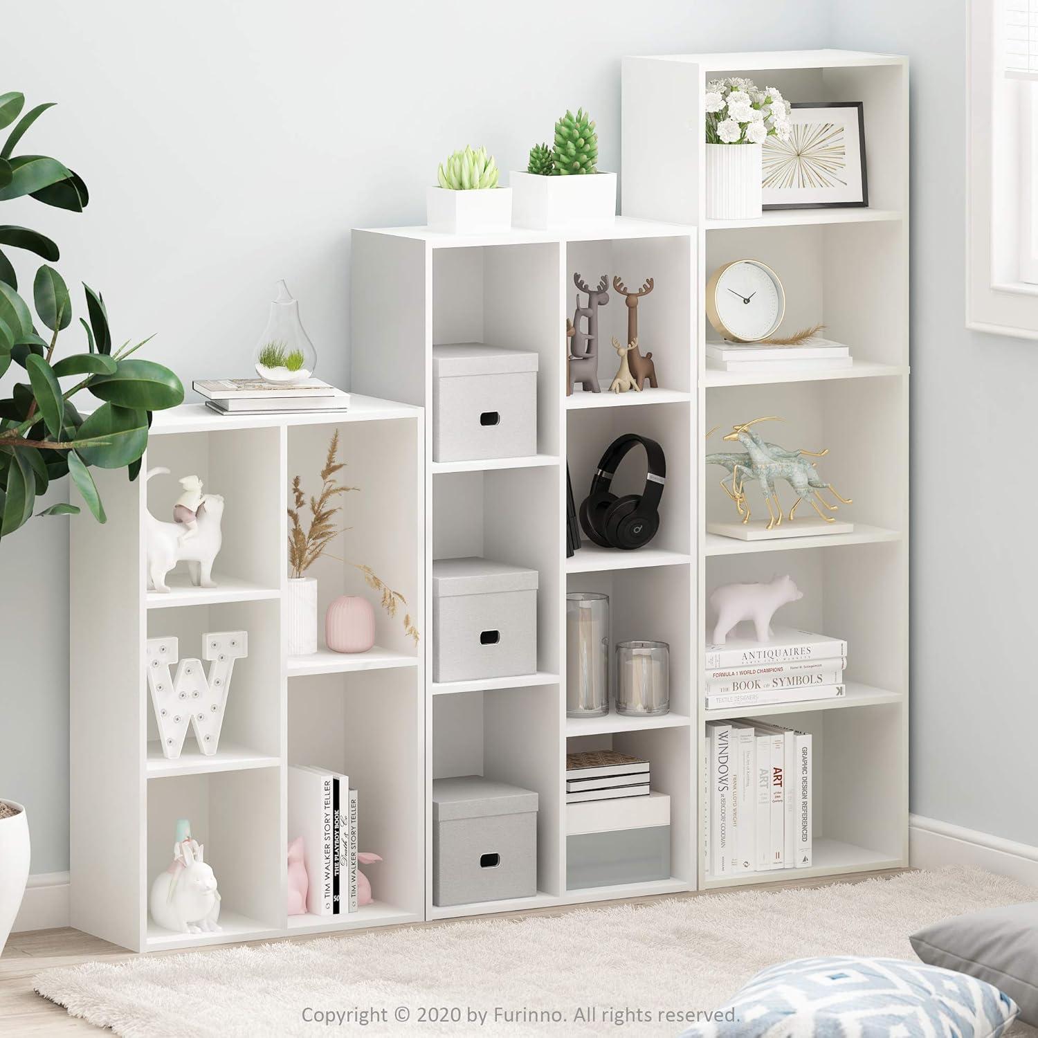 Contemporary White Wood 7-Cube Floor Mount Storage Shelf for Kids