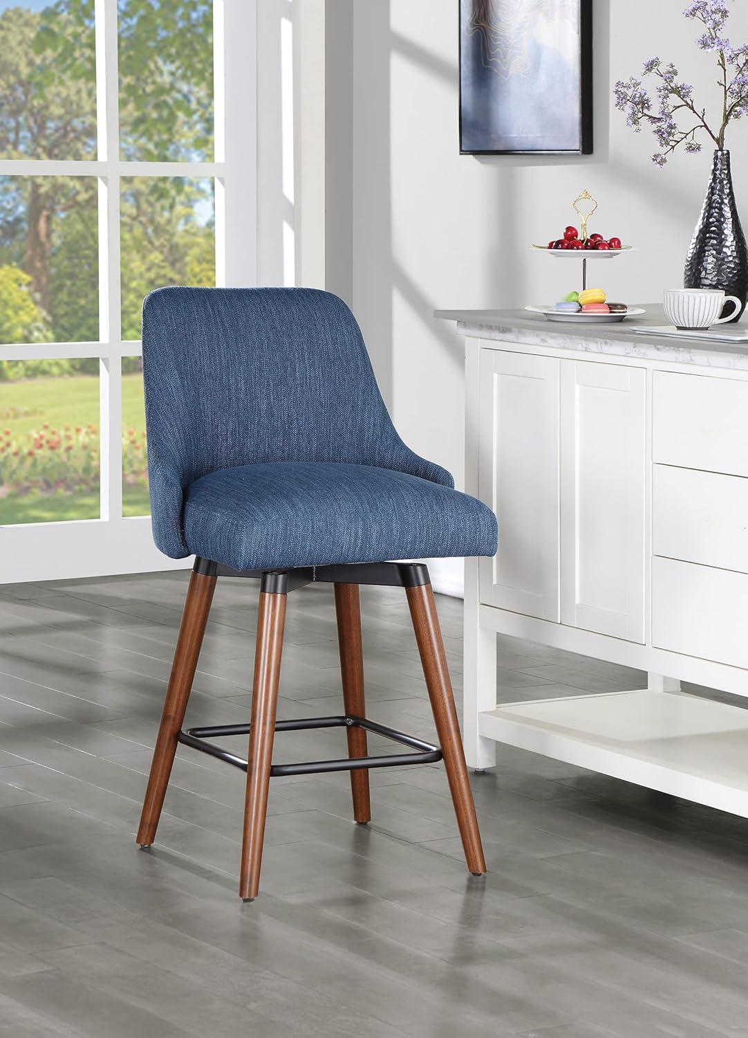 Bagford 26" Swivel Counter Stool with Medium Espresso Legs in Navy Fabric