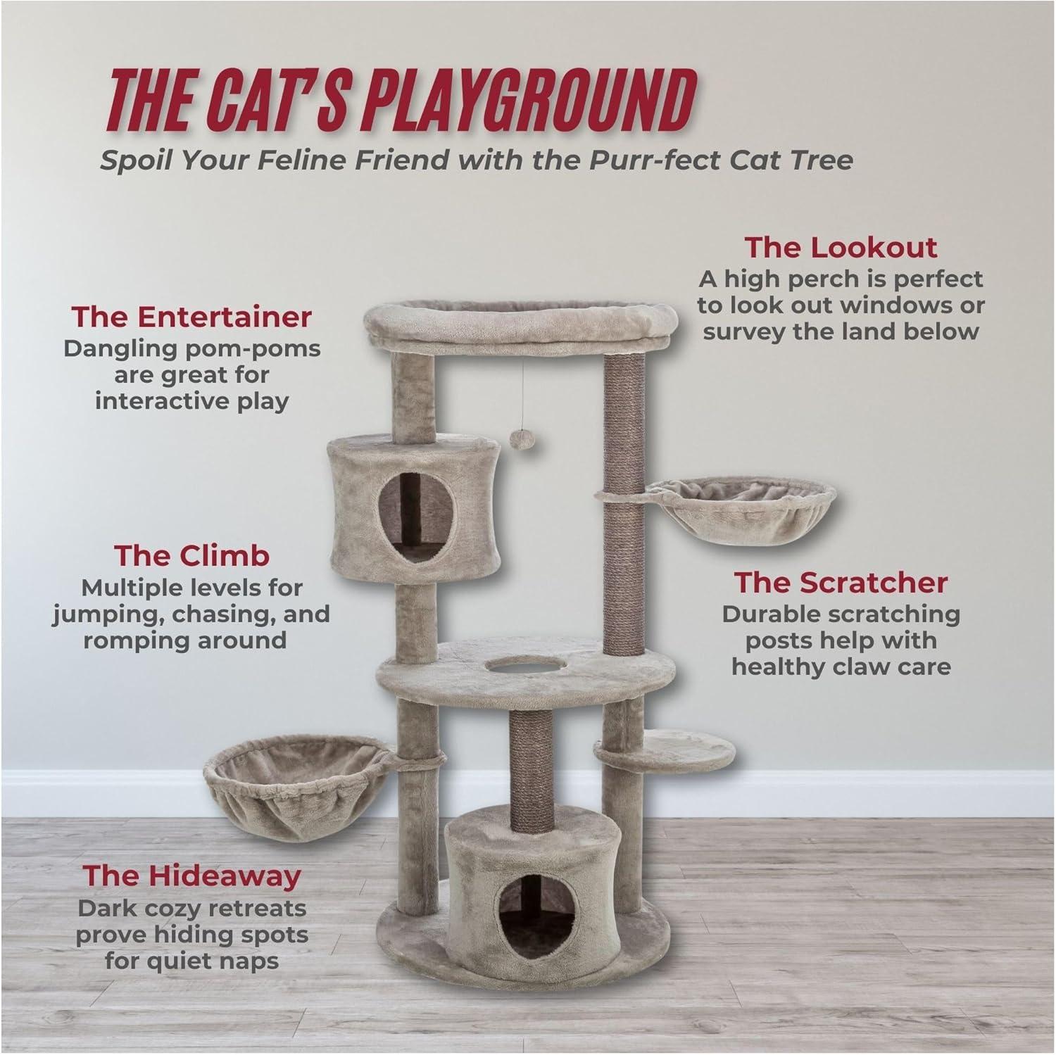 TRIXIE TRIXIE Anna 50-in Cat Tree, Jute Scratching Posts, Cat Tower with Condos, Hammocks, Platforms, Hanging Cat Toy