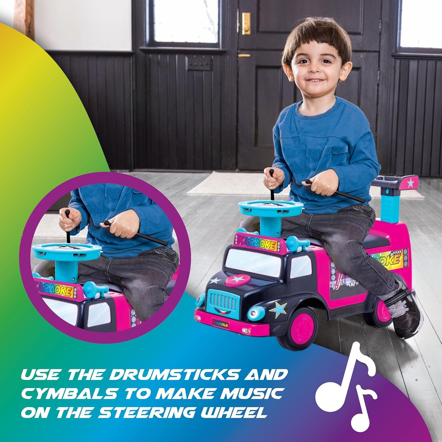 Waddle Toddler Karaoke Party Bus Ride-On Toy with Musical Instruments