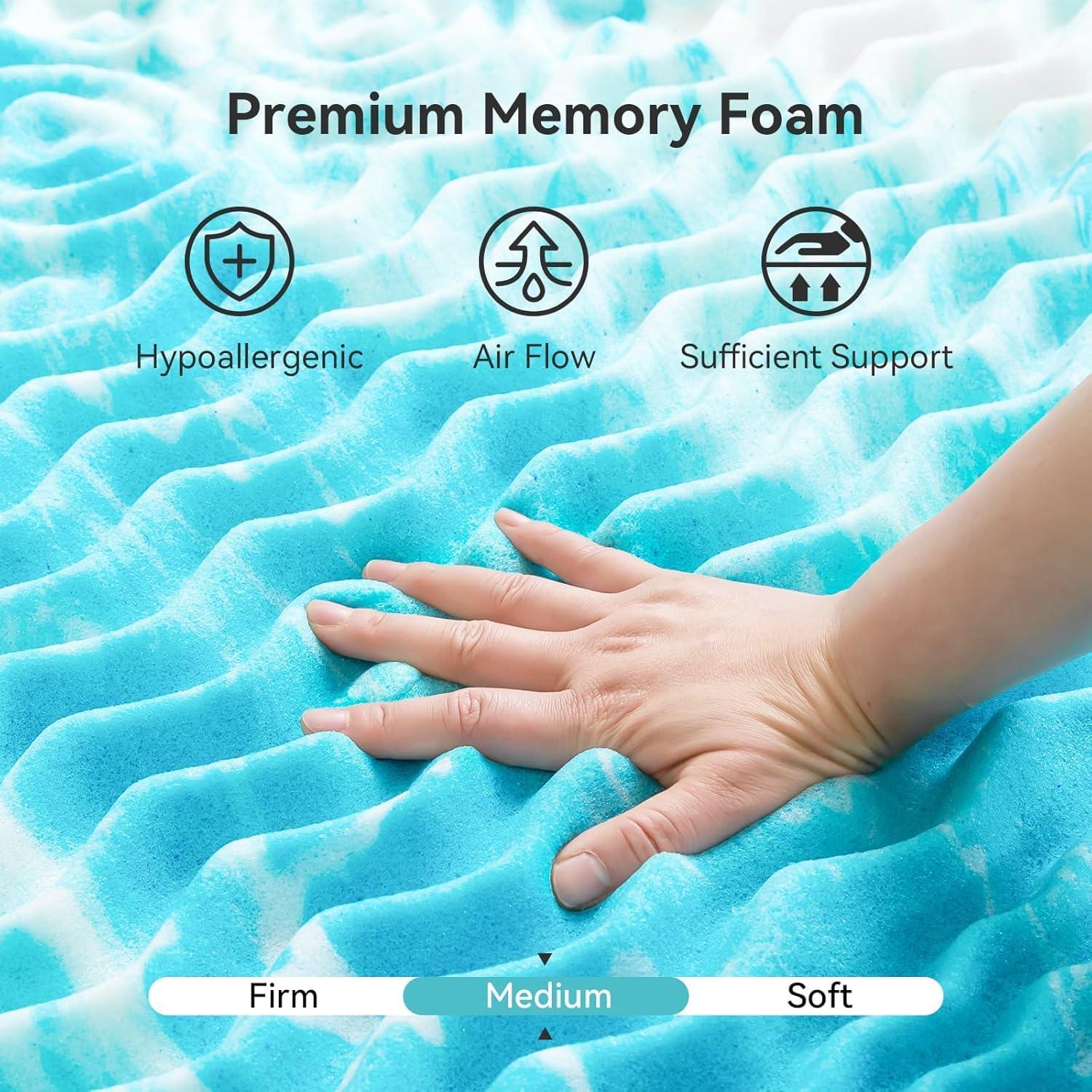 Mattress Topper Queen - 2 Inch Gel Memory Foam Mattress Topper Queen Size for Back Pain, CertiPUR-US Certified, Blue