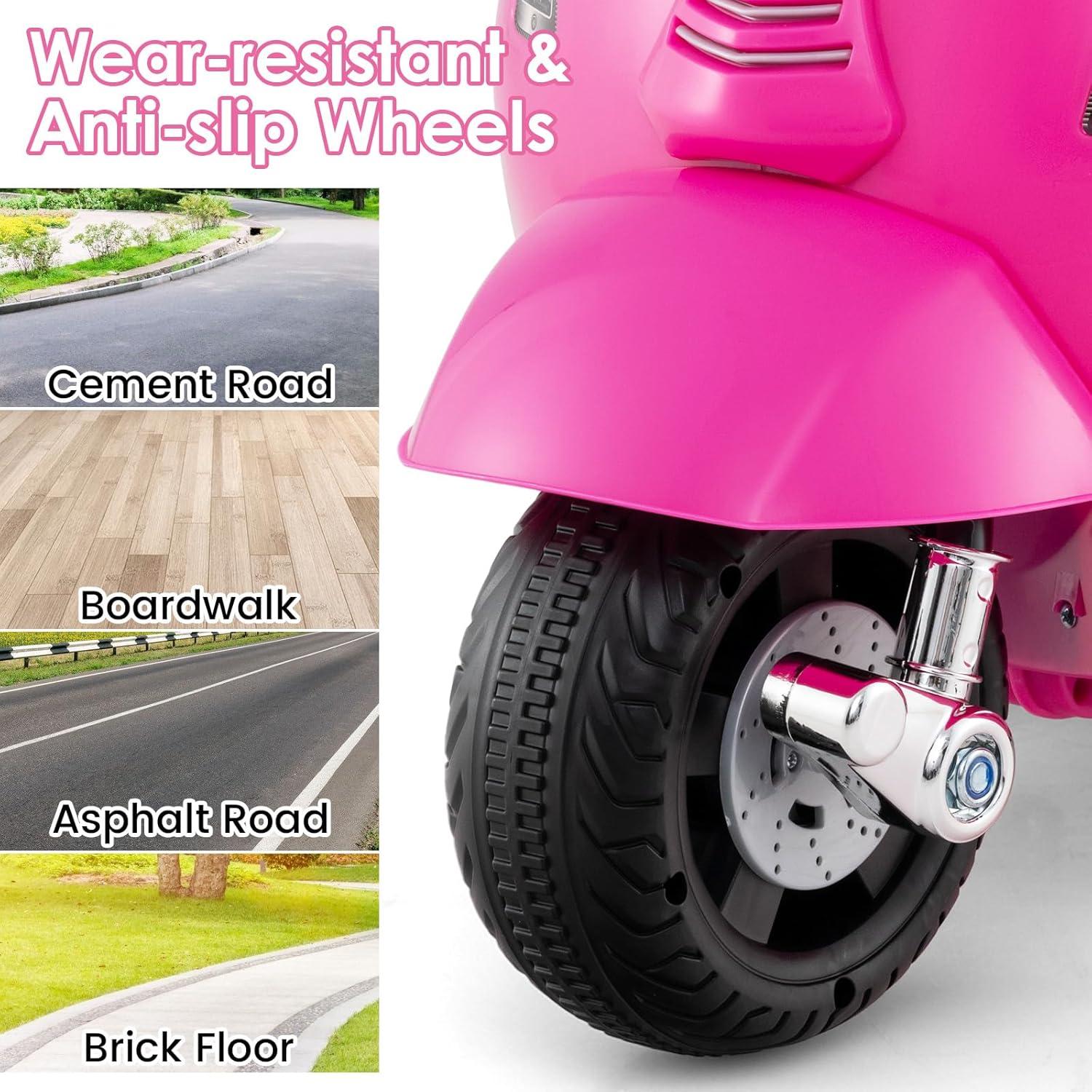 CIPACHO Kids Ride on Motorcycle with LED Headlight and Horn Sound, Kids Toys, Gift for Boys Girls-Pink