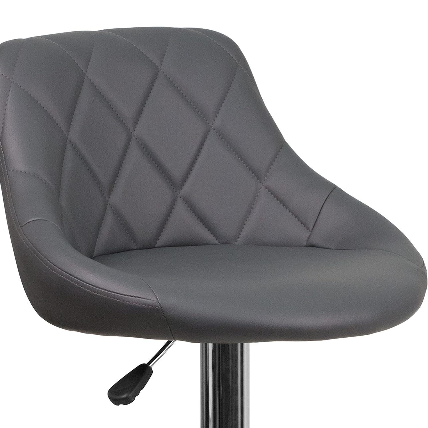 Flash Furniture Contemporary Gray Vinyl Bucket Seat Adjustable Height Barstool with Chrome Base