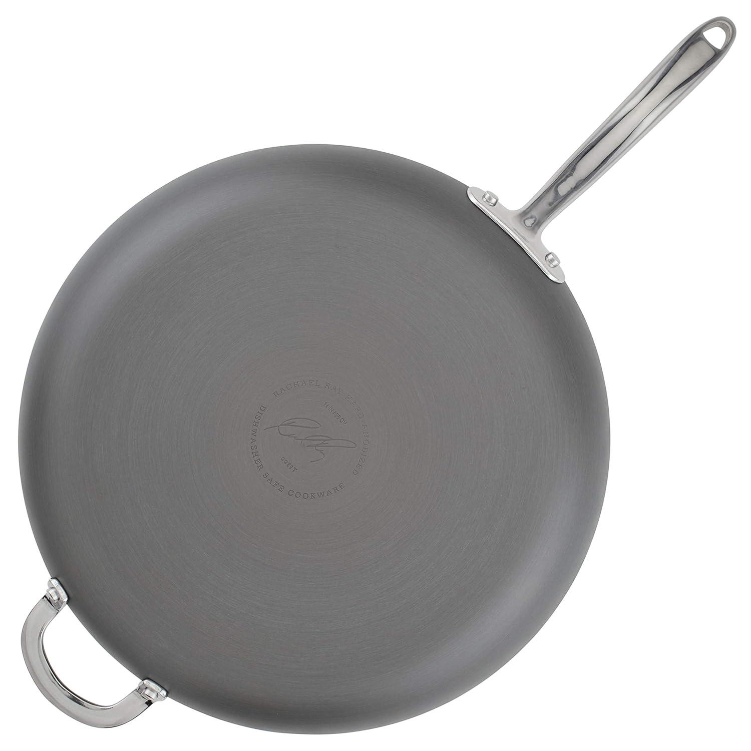 Rachael Ray Hard Anodized 14 inch Nonstick Frying Pan with Helper Handle, Gray
