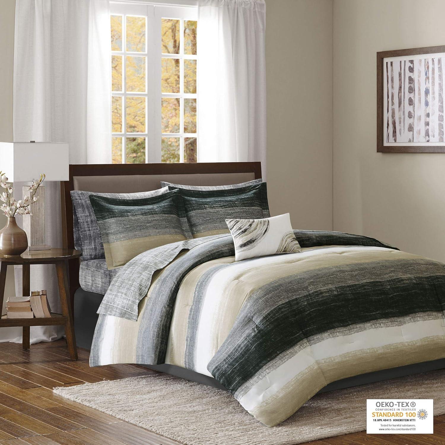 Madison Park Essentials Saben Striped Comforter Set with Cotton Bed Sheets