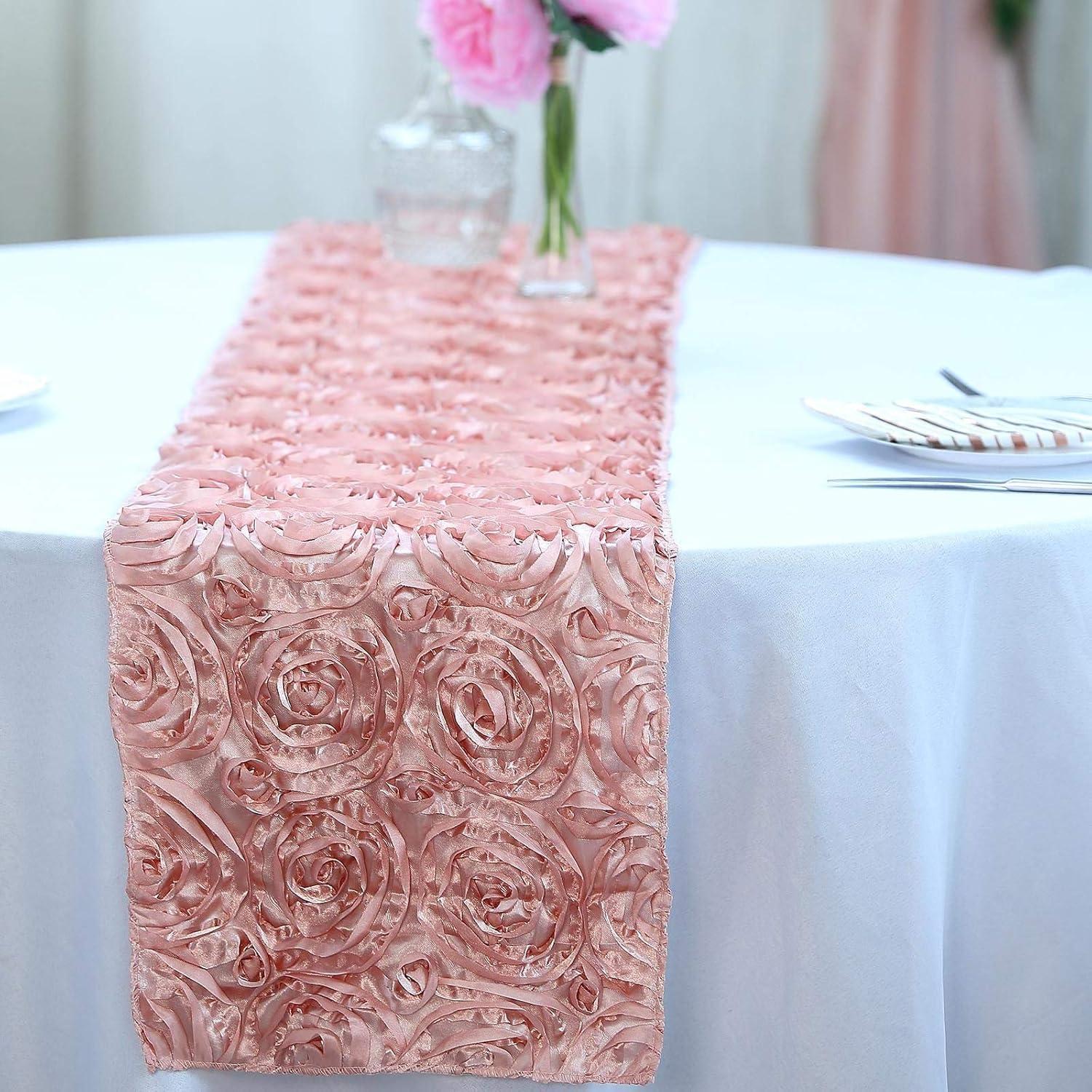 Efavormart Wonderland Rosette Premium Table Runners For Weddings Party Banquets Decor Fit Rectangle and Round Table - Dusty Rose