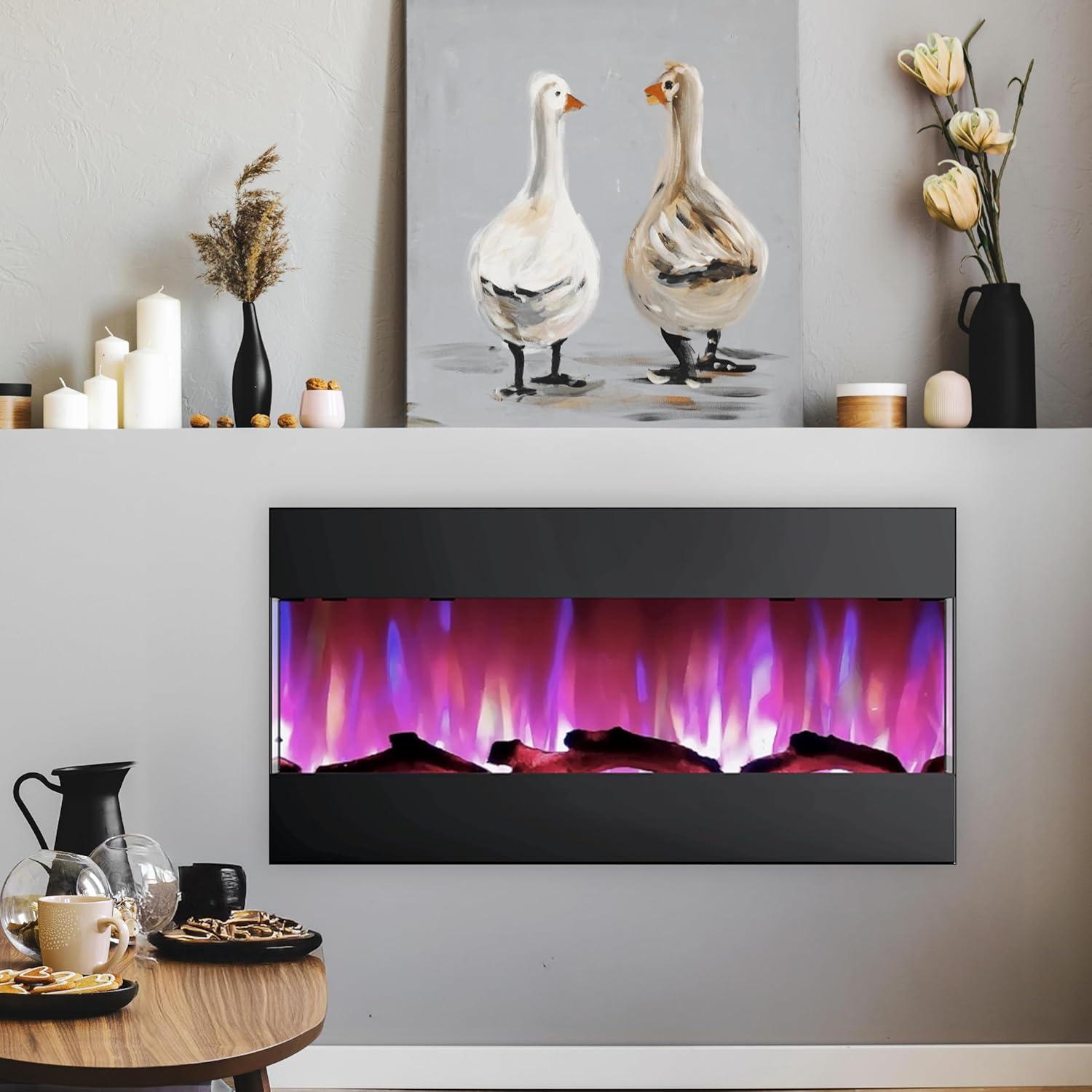 Cambridge Cambridge Wall Mount Electric Fireplace Heater with Remote Control for Indoor Use in Living Room, Bedroom, Home Office