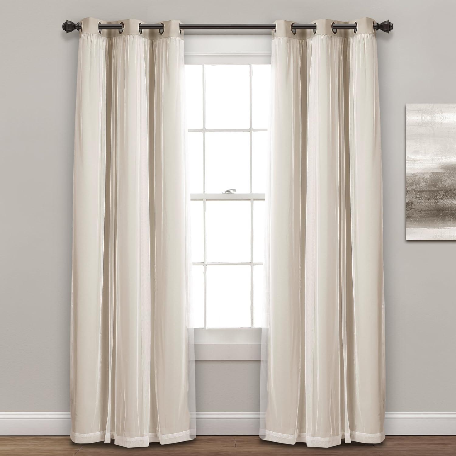 Lush Decor Sheer Grommet Curtains Panel with Insulated Blackout Lining, Room Darkening Window Curtain Set (Pair), 38"W x 84"L, Wheat