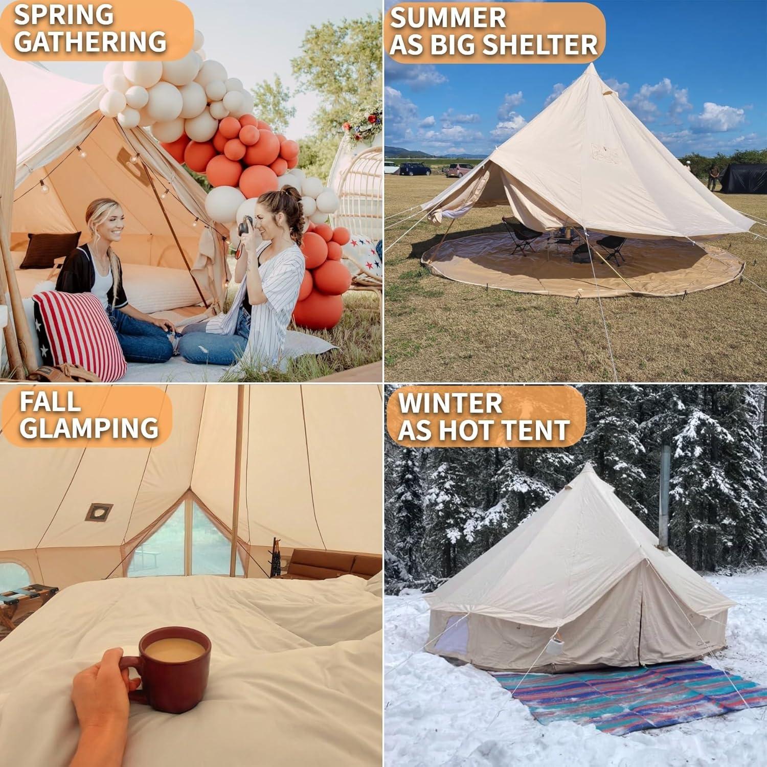 DANCHEL OUTDOOR B5PRO Waterproof Canvas Bell Tent with AC Port, 4 Season Yurt Tent with Stove Jack Glamping All Year Living 4/6/8 Person Family Camping, 13ft/16.4ft/20ft