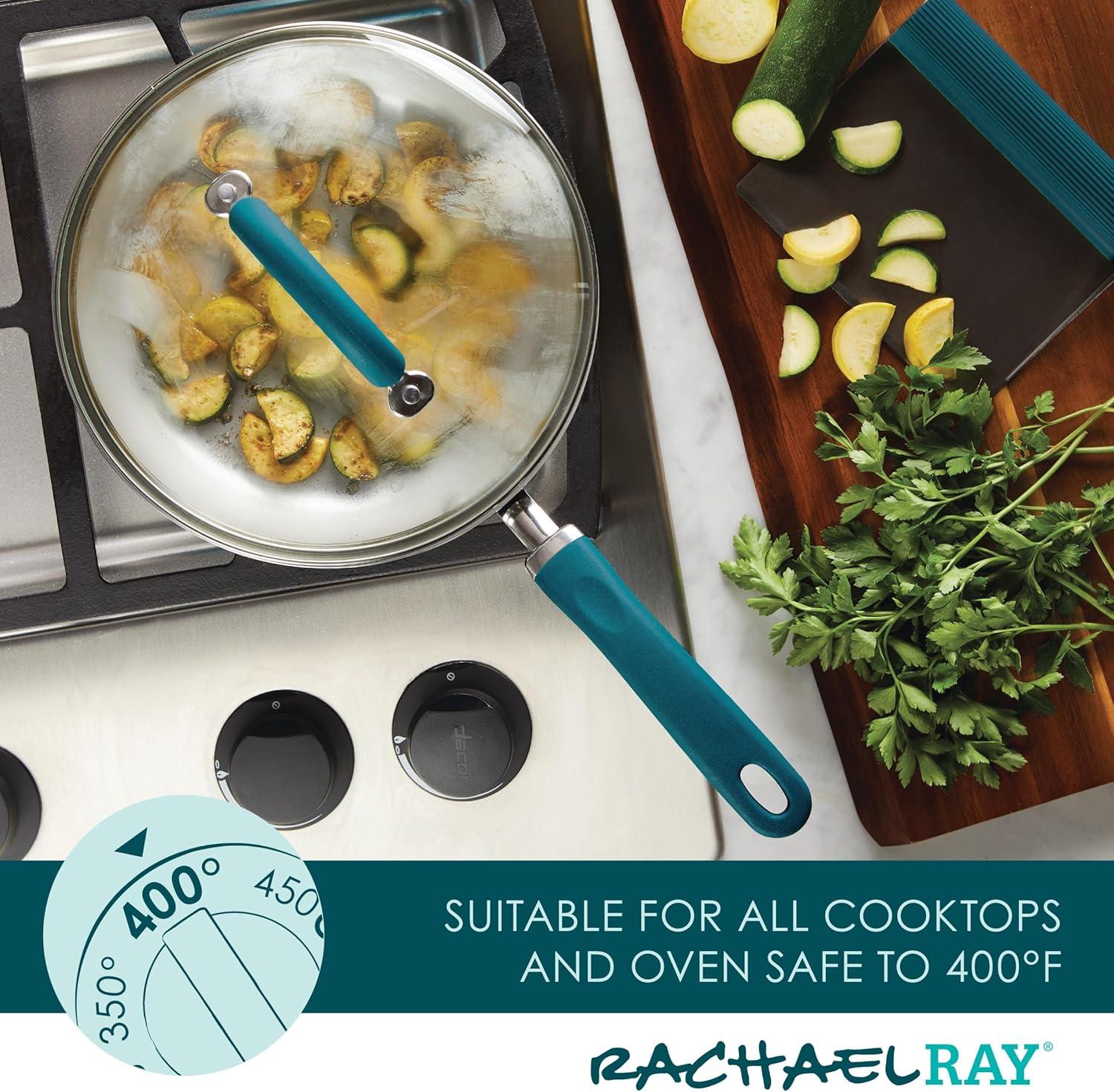 Rachael Ray Create Delicious 9.5" Aluminum Nonstick Deep Skillet with Lid Teal