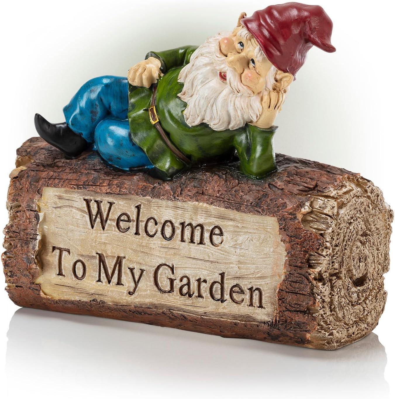 Alpine Corporation Gnome and Welcome Sign Statue