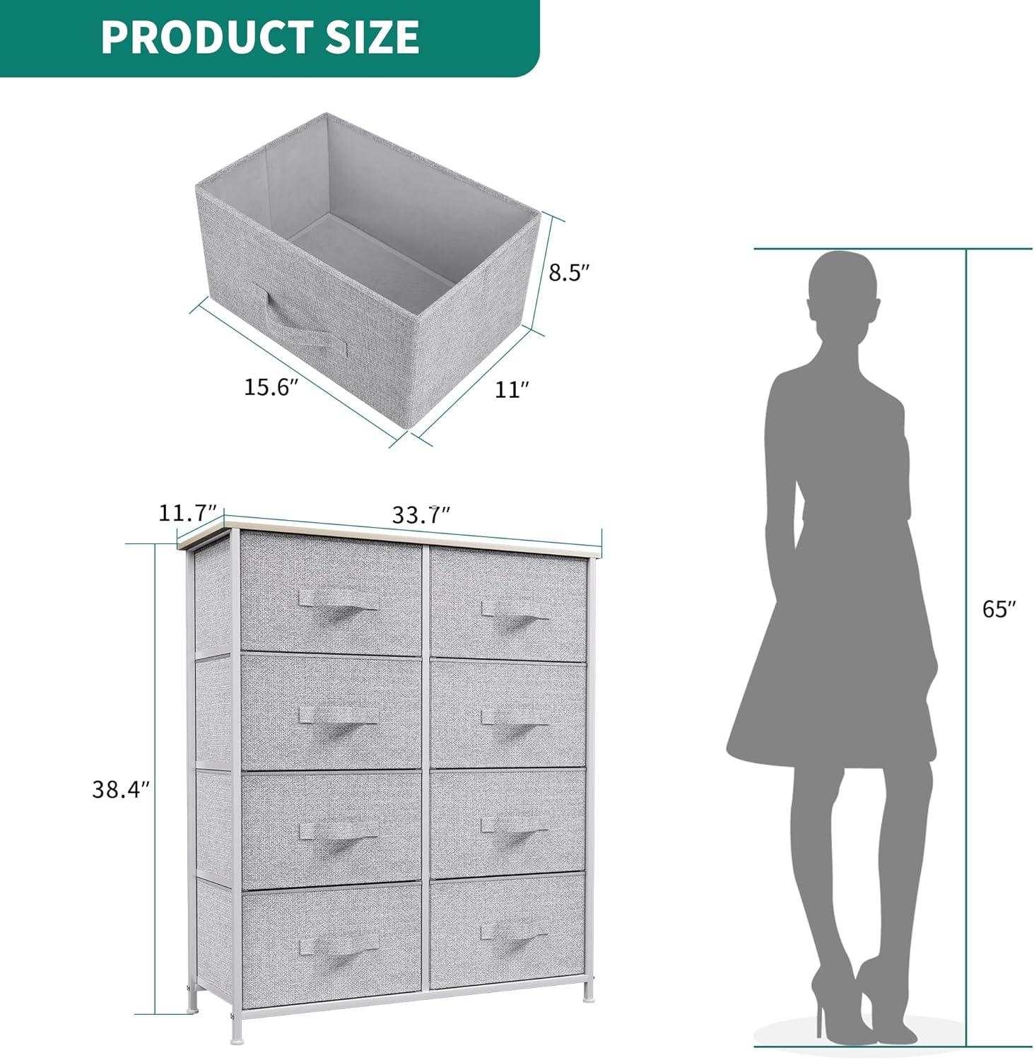 YITAHOME 8 Drawer Dresser - Fabric Storage Tower, Organizer Unit for Bedroom, Living Room & Closets - Sturdy Steel Frame, Easy Pull Fabric Bins & Wooden Top
